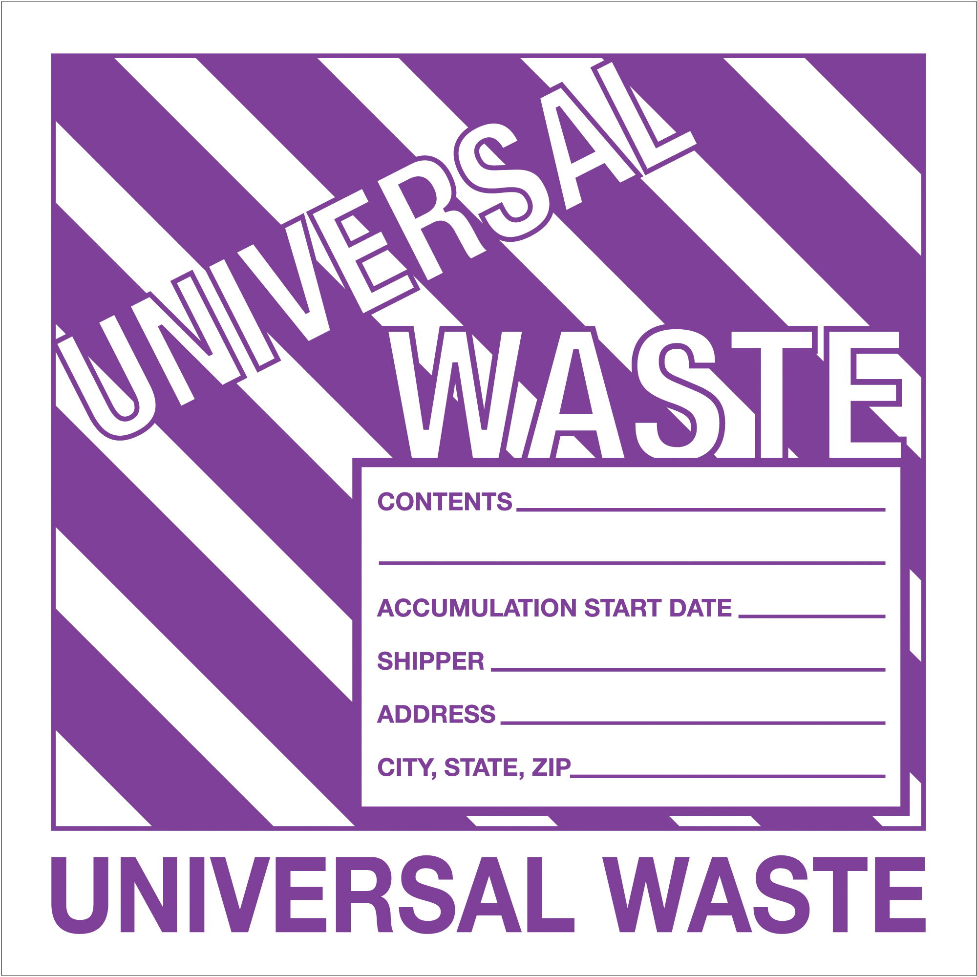 Tape Logic® Labels, "Universal Waste", 6" x 6", Purple/White, 500/Roll