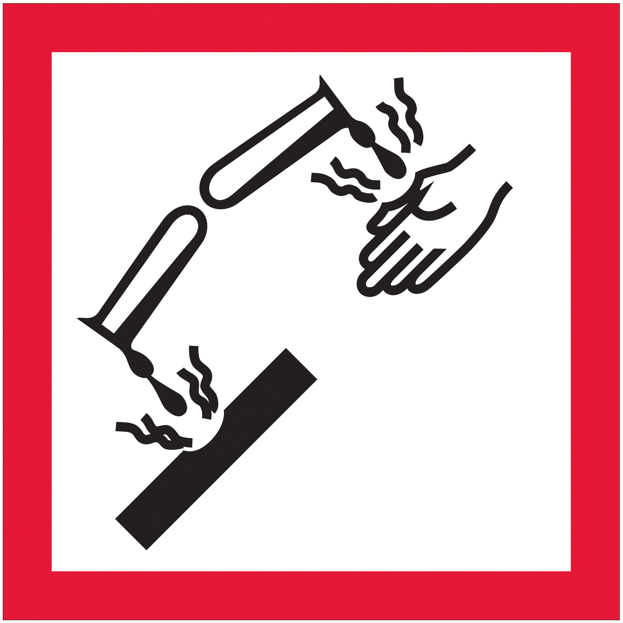 Tape Logic® Pictogram Labels, Corrosion, 1" x 1", Black/Red/White, 500/Roll