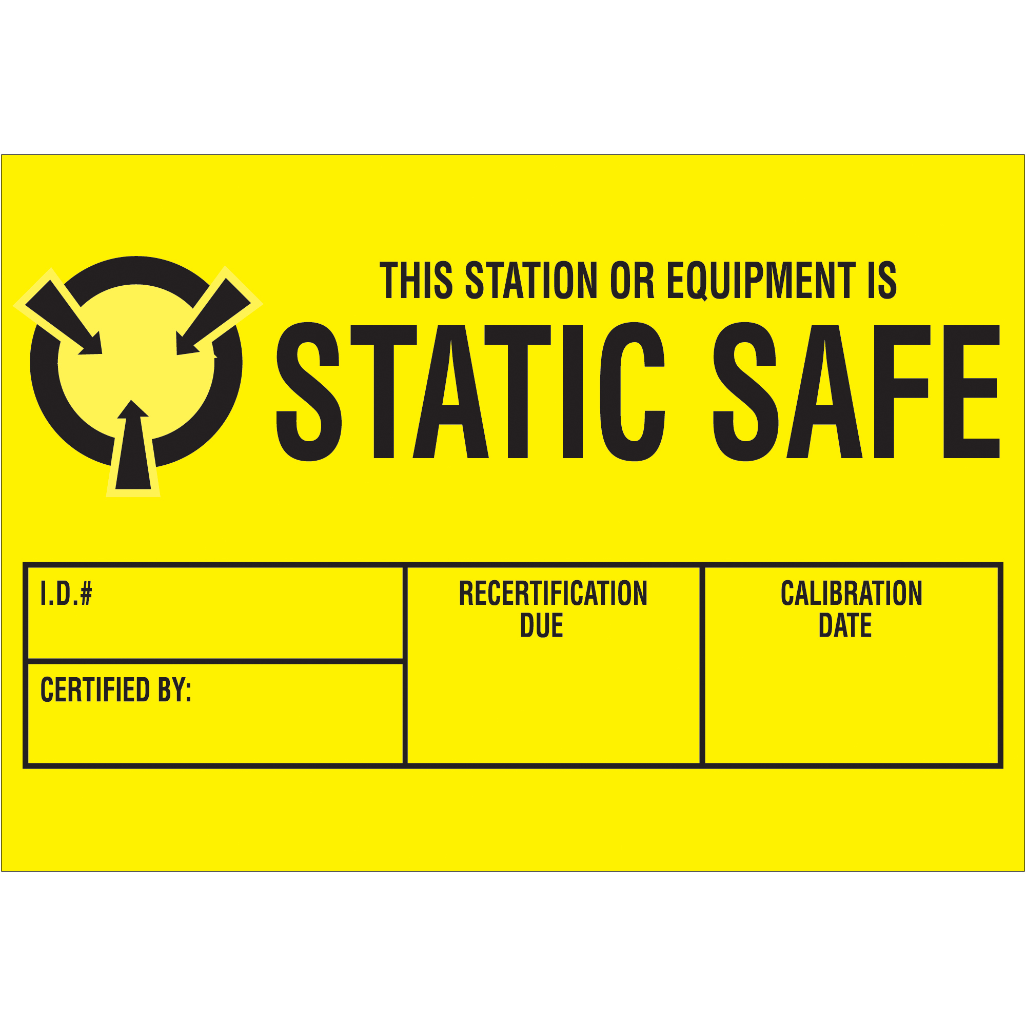 Tape Logic® Labels, "Static Safe", 1 3/4" x 3", Black/Yellow, 500/Roll