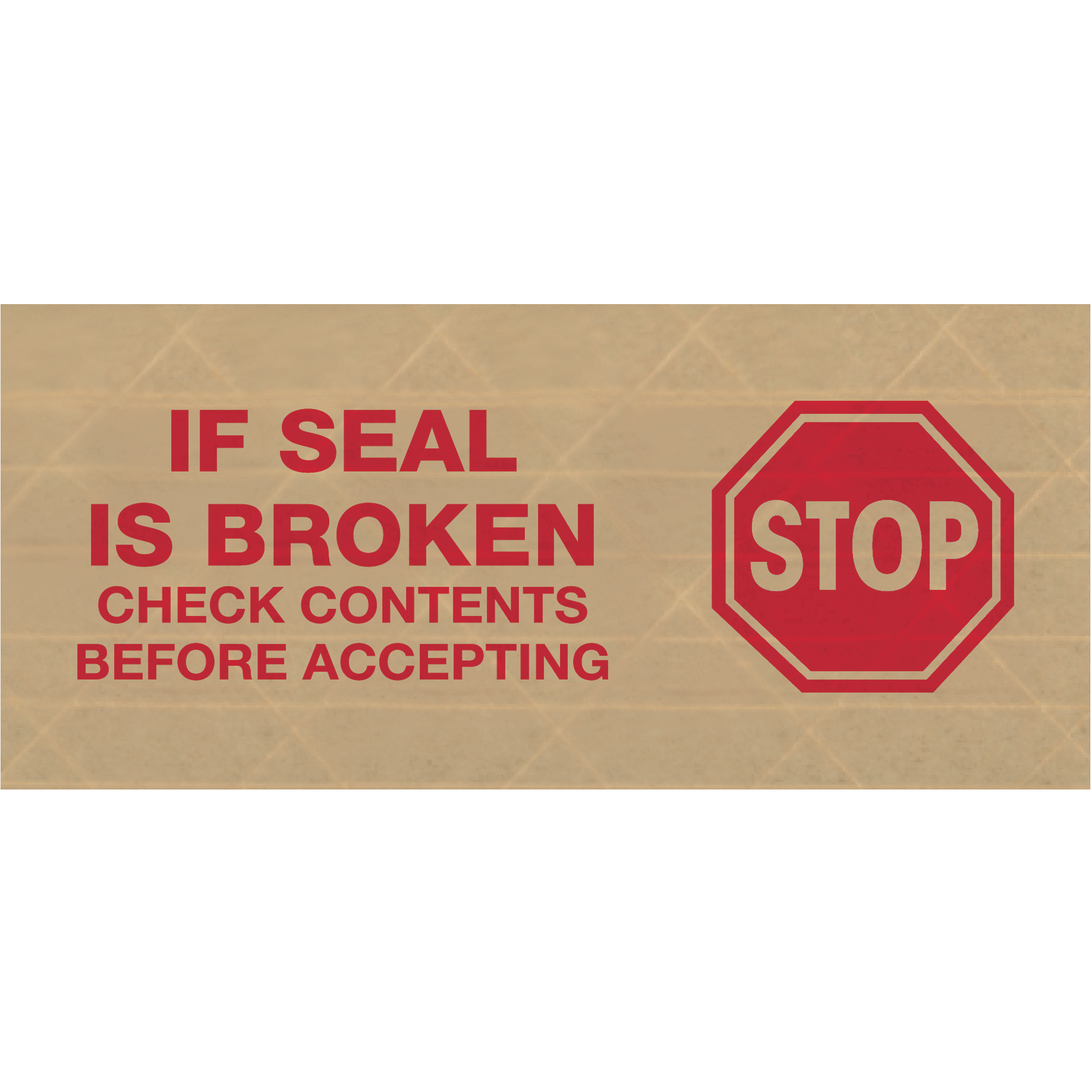 Tape Logic® #7500 Pre-Printed Reinforced Water Activated Tape, "Stop", 3" x 450', Kraft, 10/Case