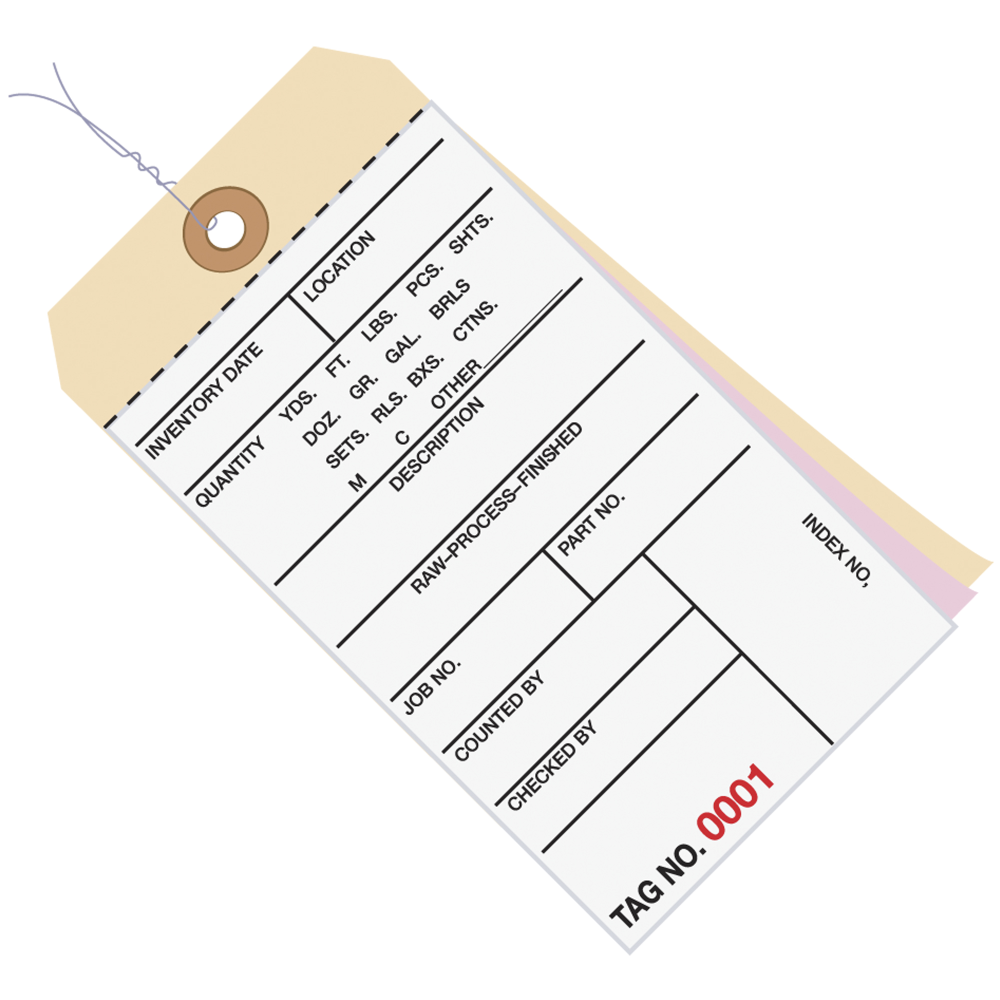 Inventory Tags, 3 Part Carbonless #8, Pre-Wired, (1000-1499), 6 1/4" x 3 1/8", White/Manila, 500/Case