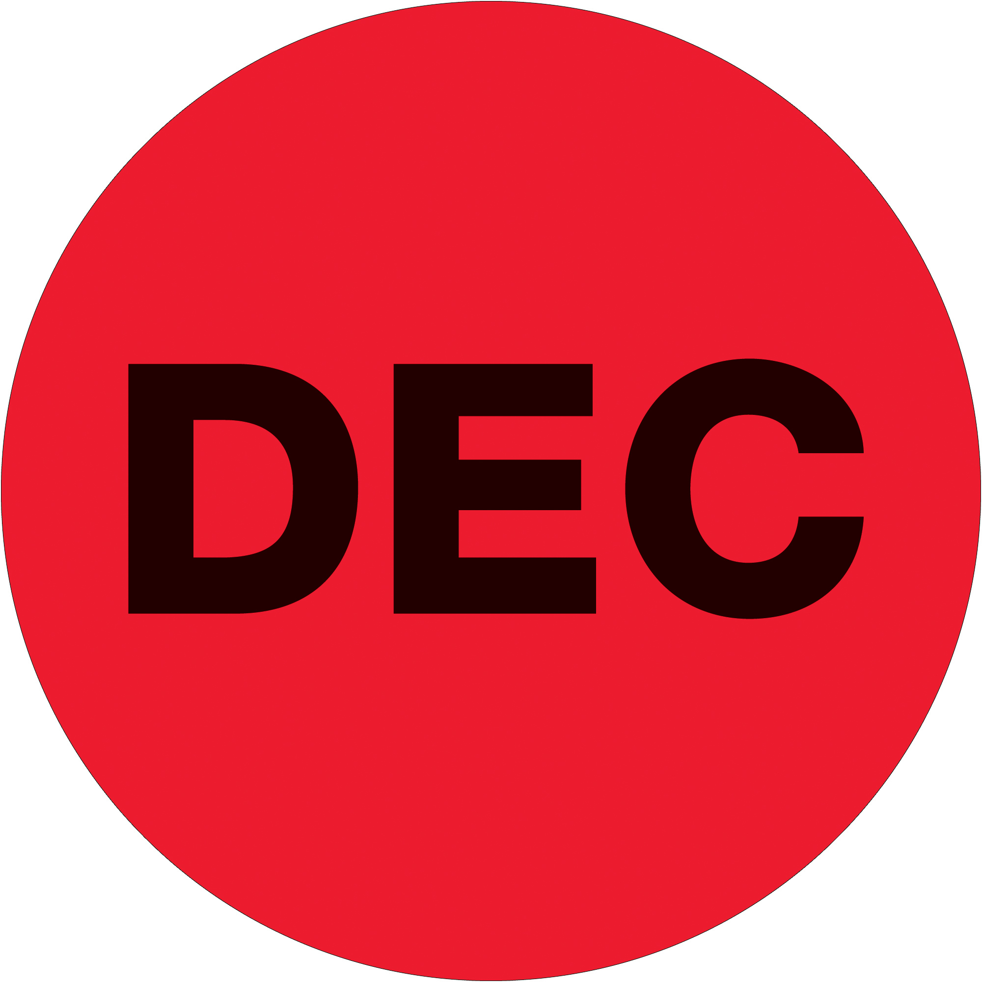 Tape Logic® Months of the Year Labels, "DEC", 2" Circle, Fluorescent Red, 500/Roll
