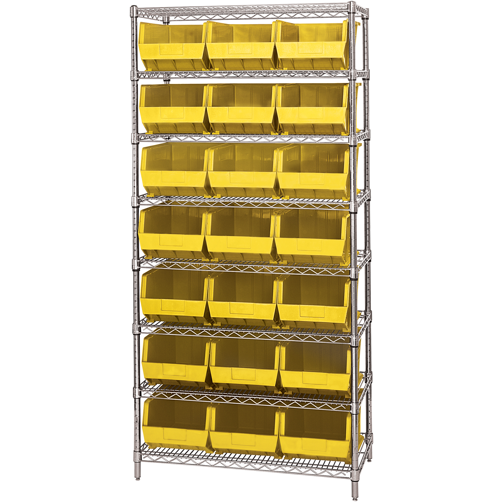 Wire Shelving Unit with (21) Bins, 8 Shelf, 36" x 18" x 74", Yellow, 1/Each