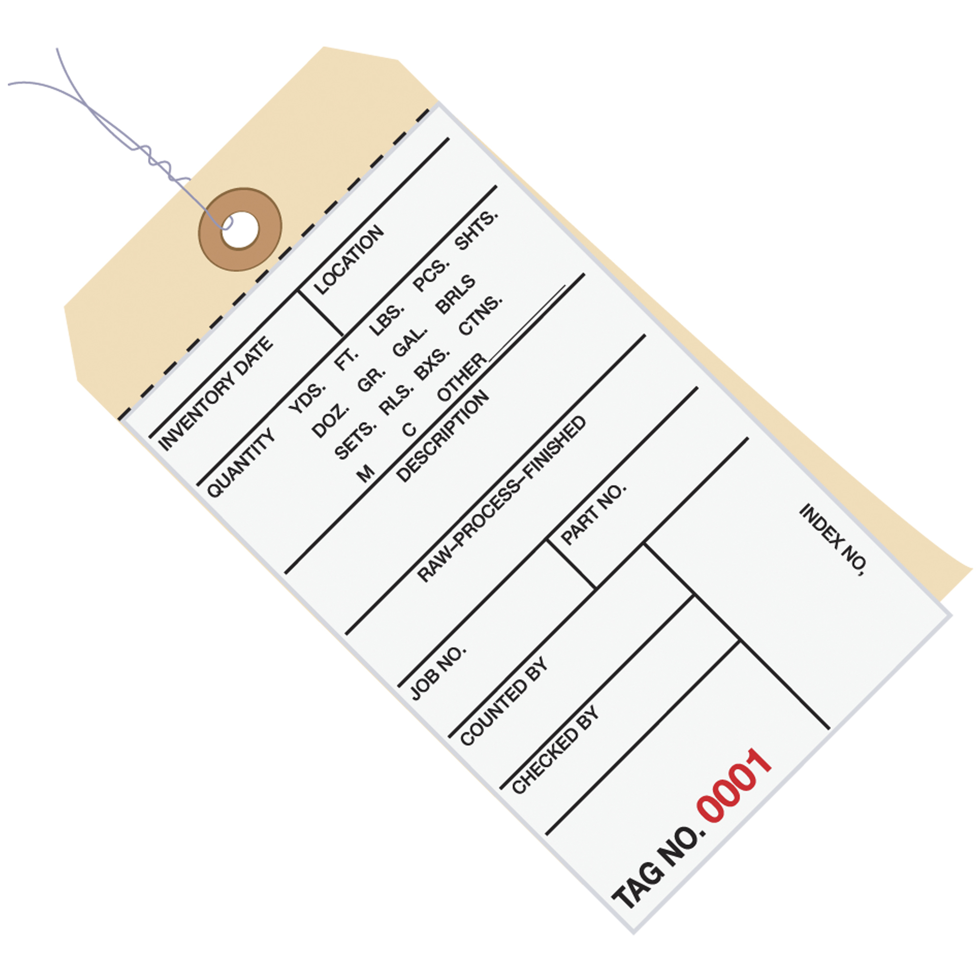 Inventory Tags, 2 Part Carbonless # 8, Pre-Wired, (6500-6999), 6 1/4" x 3 1/8", White/Manila, 500/Case
