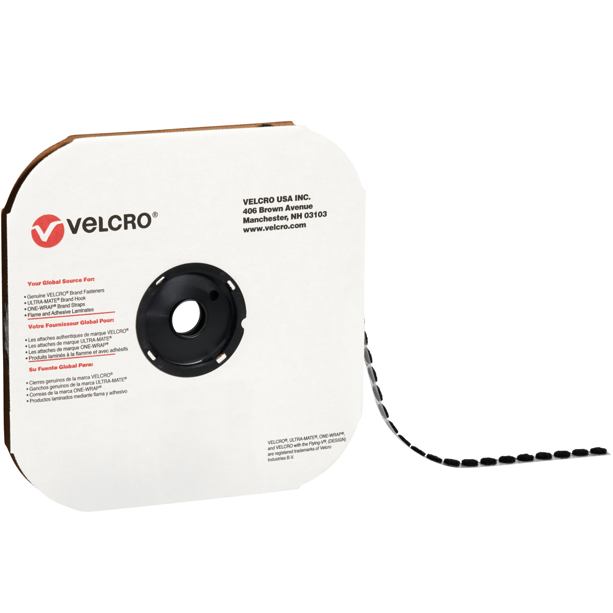 Velcro® Tape, Individual Dots, Loop, 3/8", Black, 1800/Case