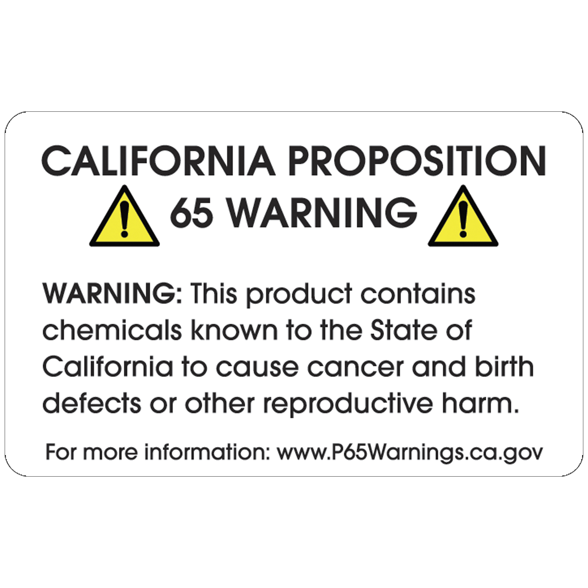 Tape Logic® Full Generic Warning- " Prop 65 Labels, 2 3/8" x 1 1/2", White, 500/Roll