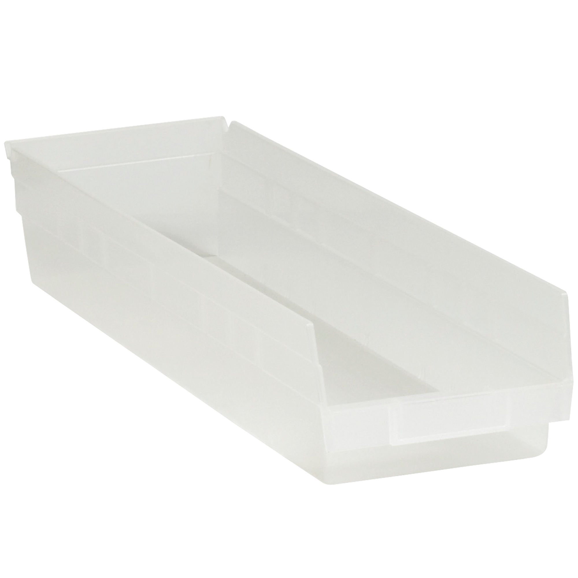 Plastic Shelf Bins, 23 5/8" x 6 5/8" x 4", Clear, 8/Case