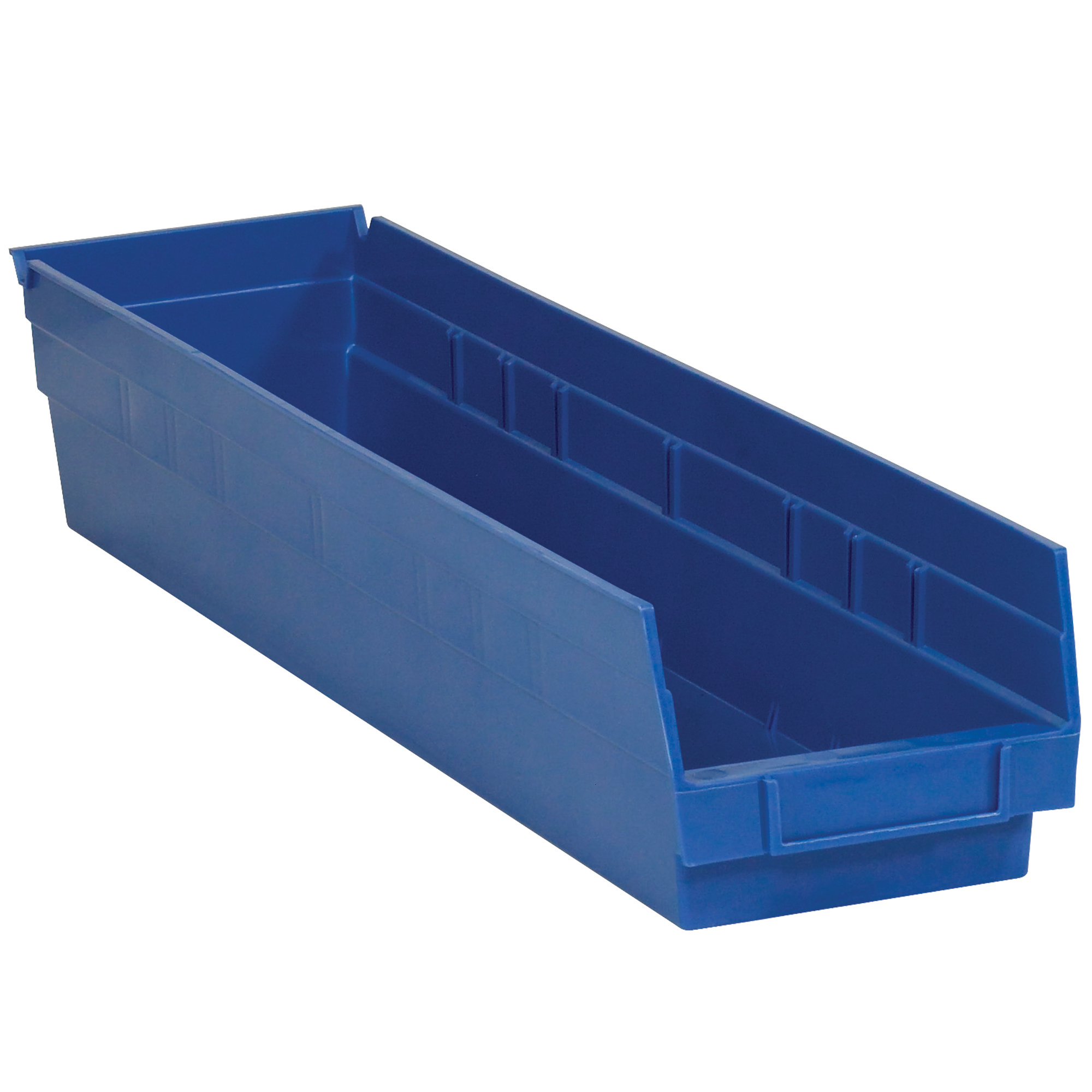 Plastic Shelf Bin Boxes, 23 5/8" x 4 1/8" x 4", Blue, 16/Case