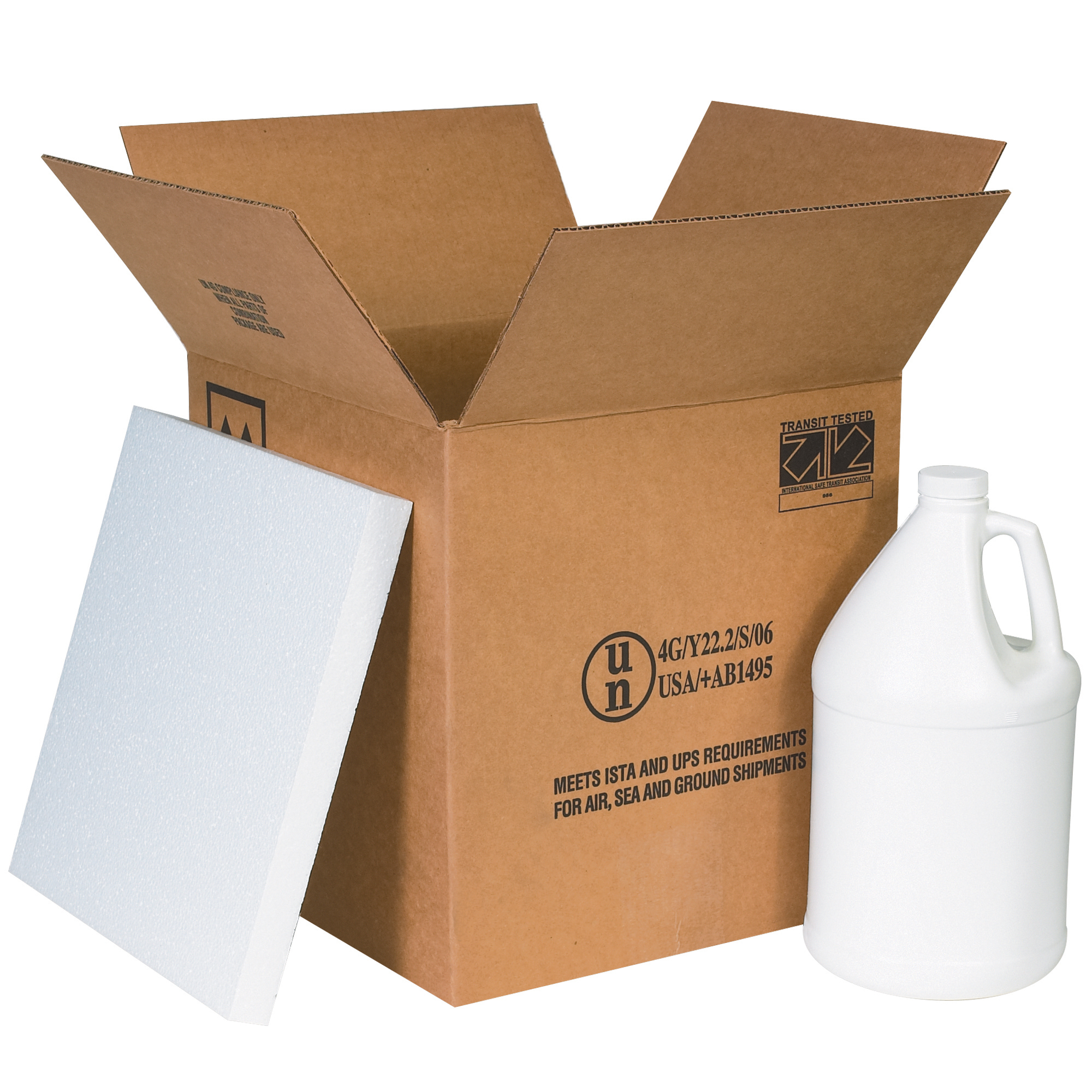Plastic Jug Shipper Kit, 4 - 1 Gallon, 12 1/4" x 12 1/4" x 12 3/4", Kraft, 1/Each