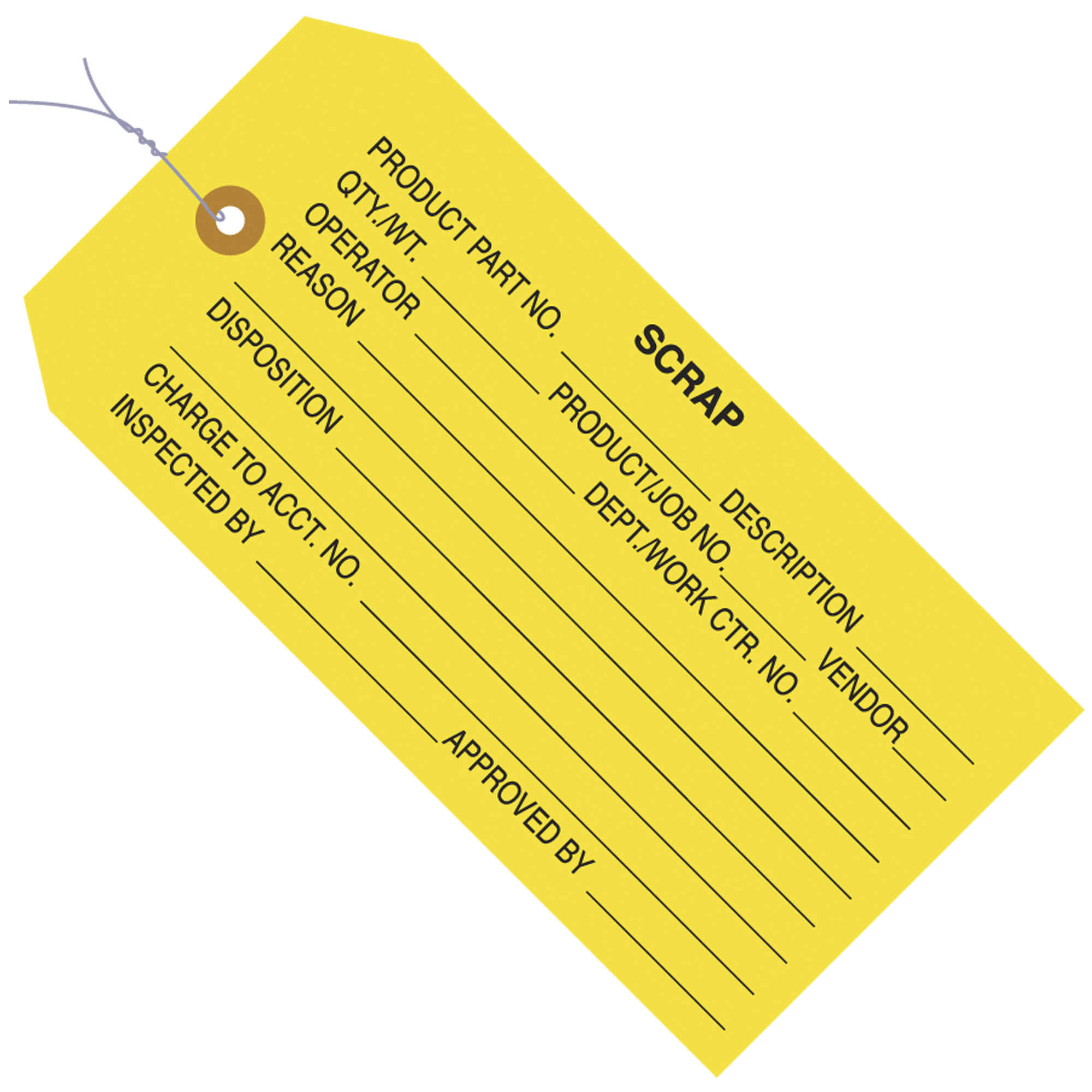 Inspection Tags, Pre-Wired, "Scrap", 4 3/4" x 2 3/8", Yellow, 1000/Case