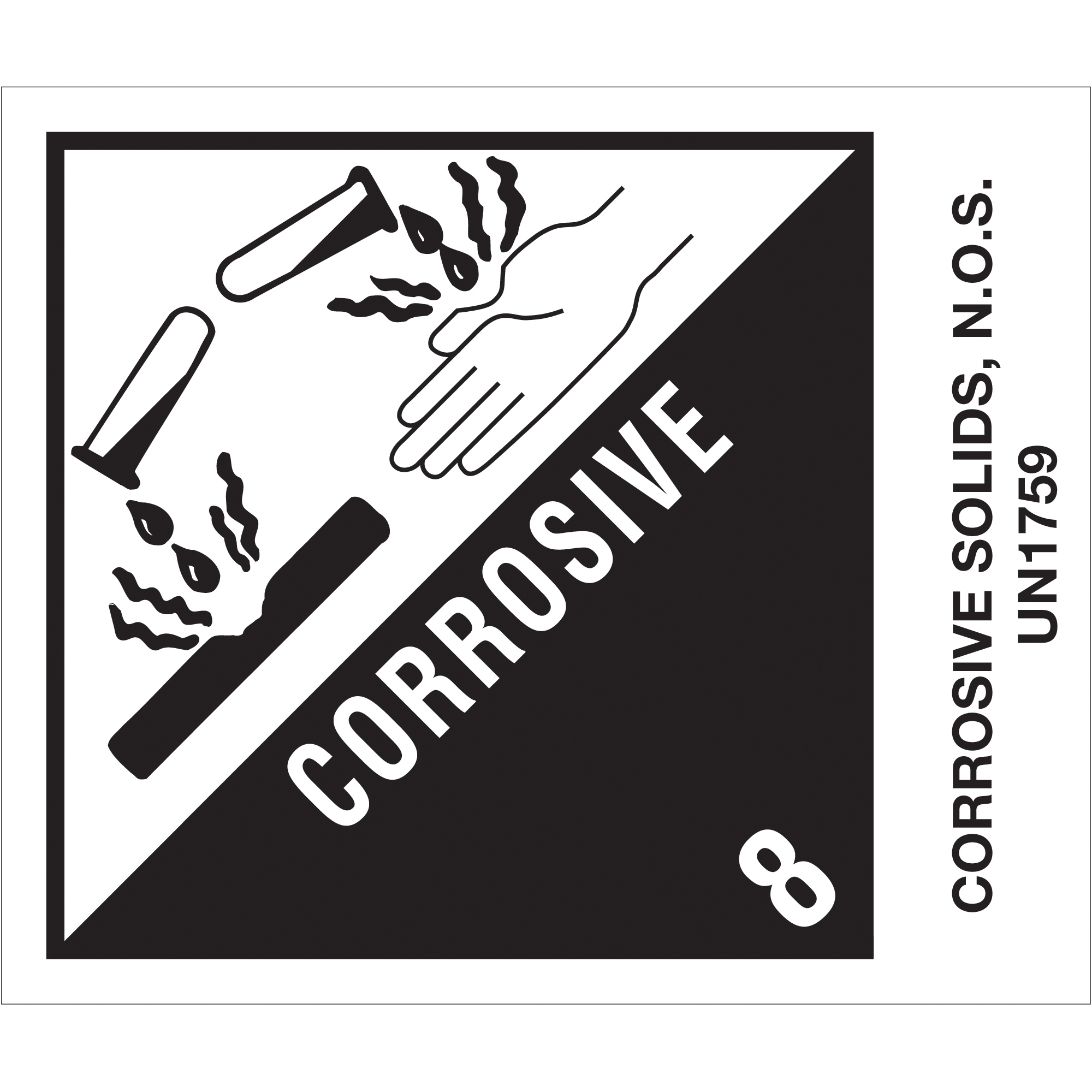 Tape Logic® Labels, "Corrosive Solids, N.O.S.", 4" x 4 3/4", Black/White, 500/Roll
