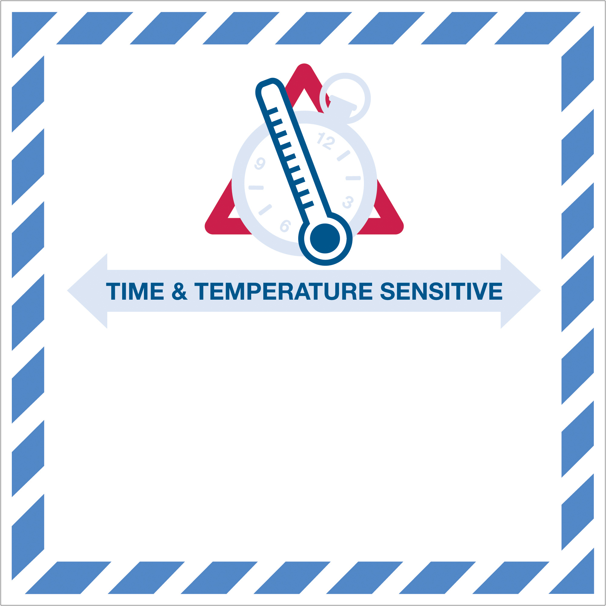 Tape Logic® Labels, "Time And Temperature Sensitive", 4 1/4" x 4 1/4", Red/White/Blue, 500/Roll