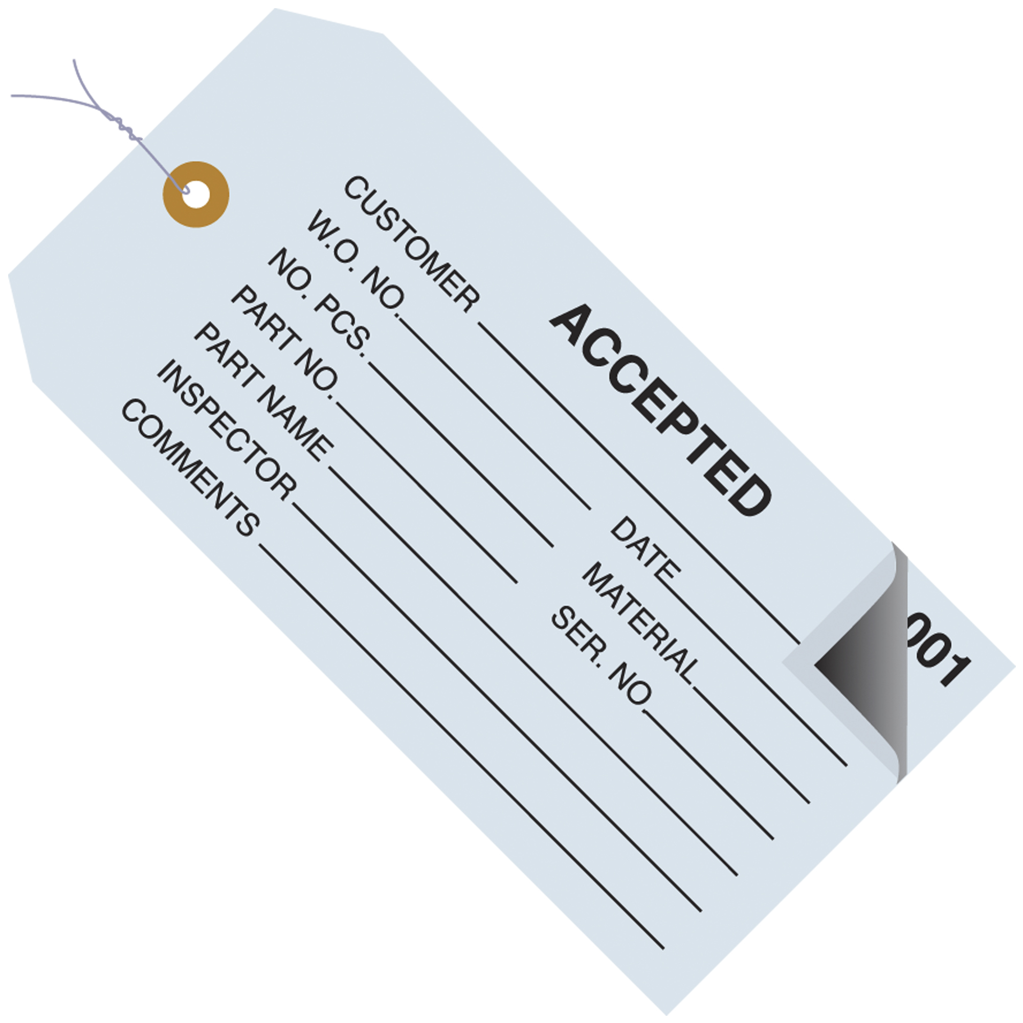 Inspection Tags, 2 Part, Numbered 001-499, Pre-Wired, "Accepted", 4 3/4" x 2 3/8", Blue, 500/Case