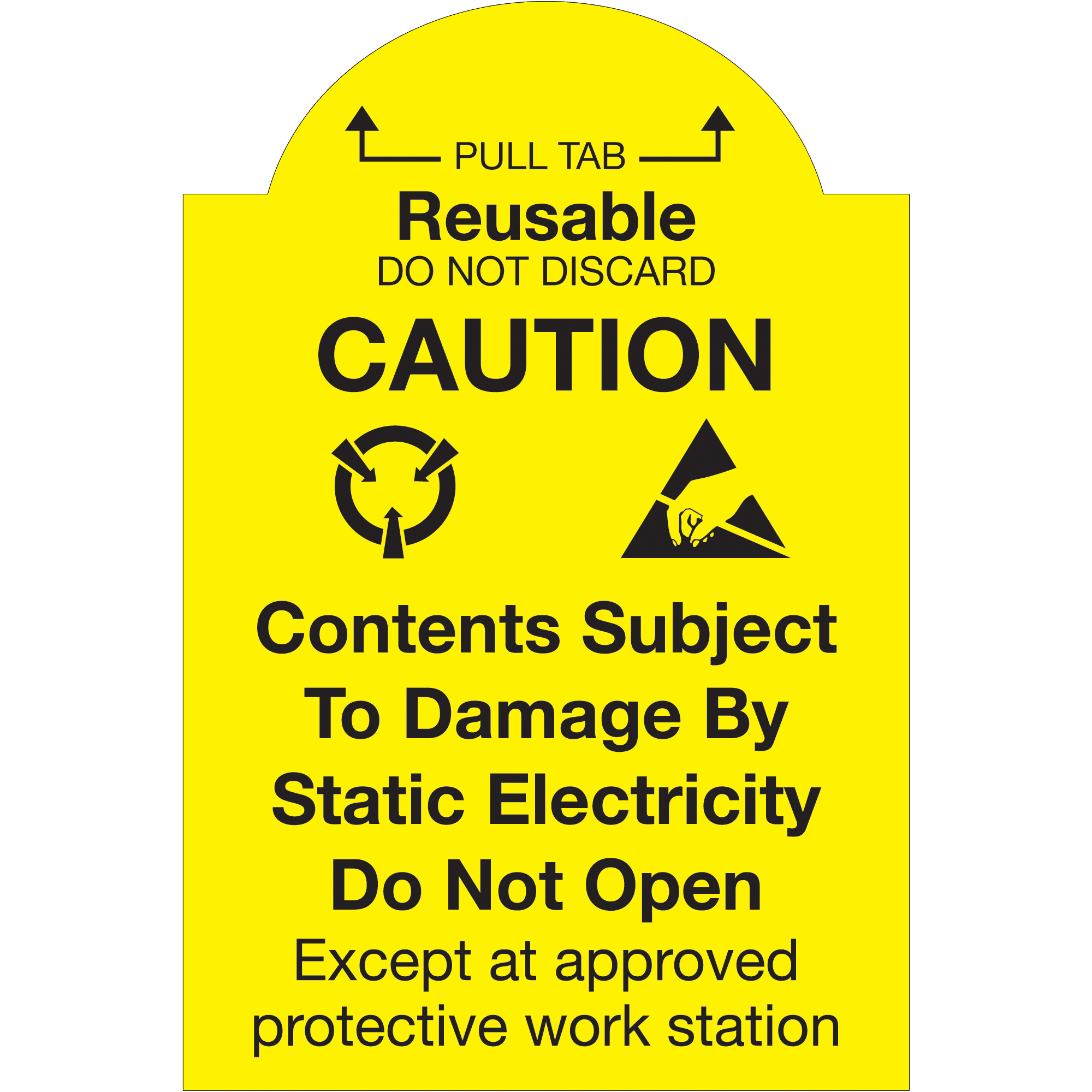Tape Logic® Labels, "Pull Tab Reusable - Do Not Discard", 2" x 3", Yellow/Black, 500/Roll