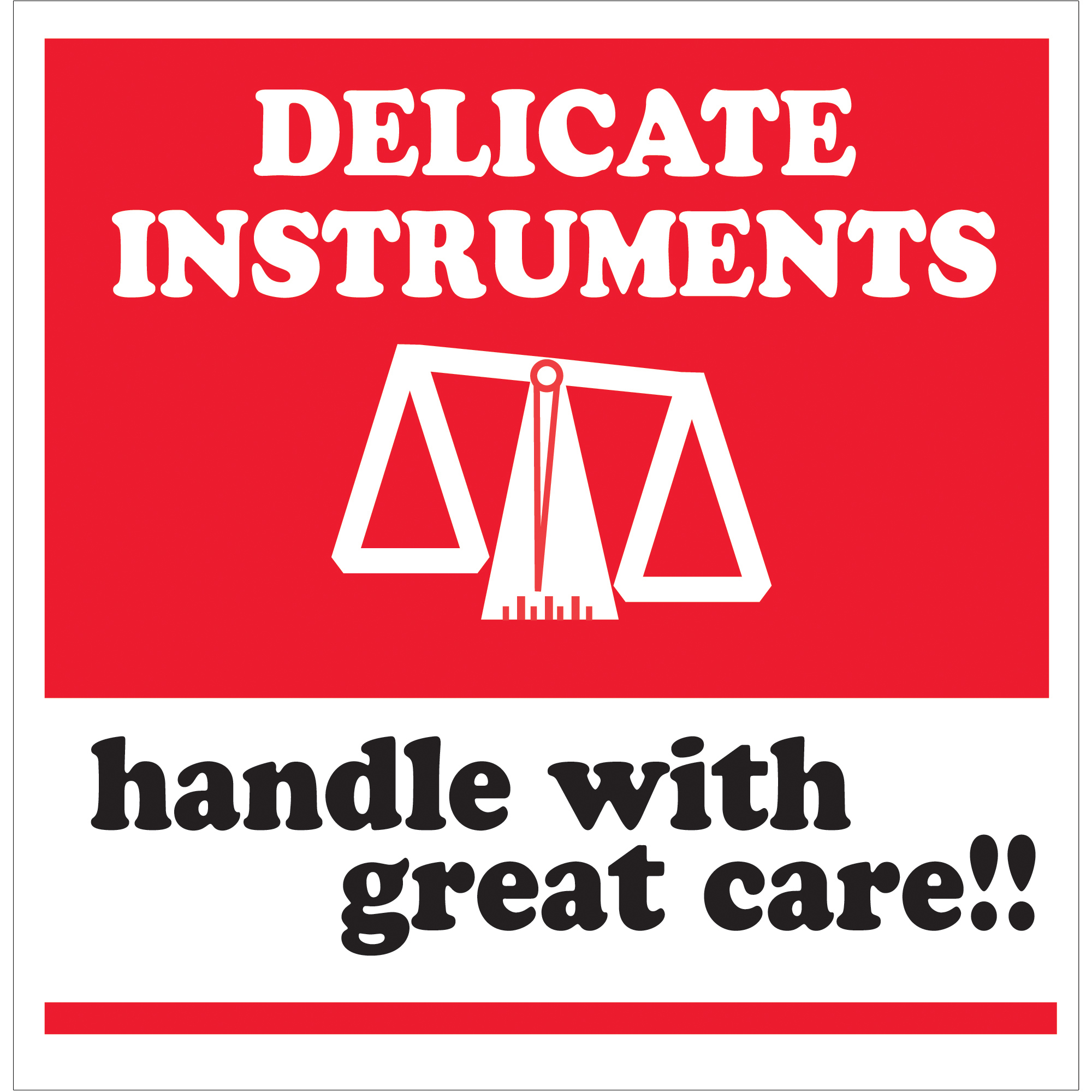 Tape Logic® Labels, "Delicate Instruments - HWC", 4" x 4", Red/White/Black, 500/Roll