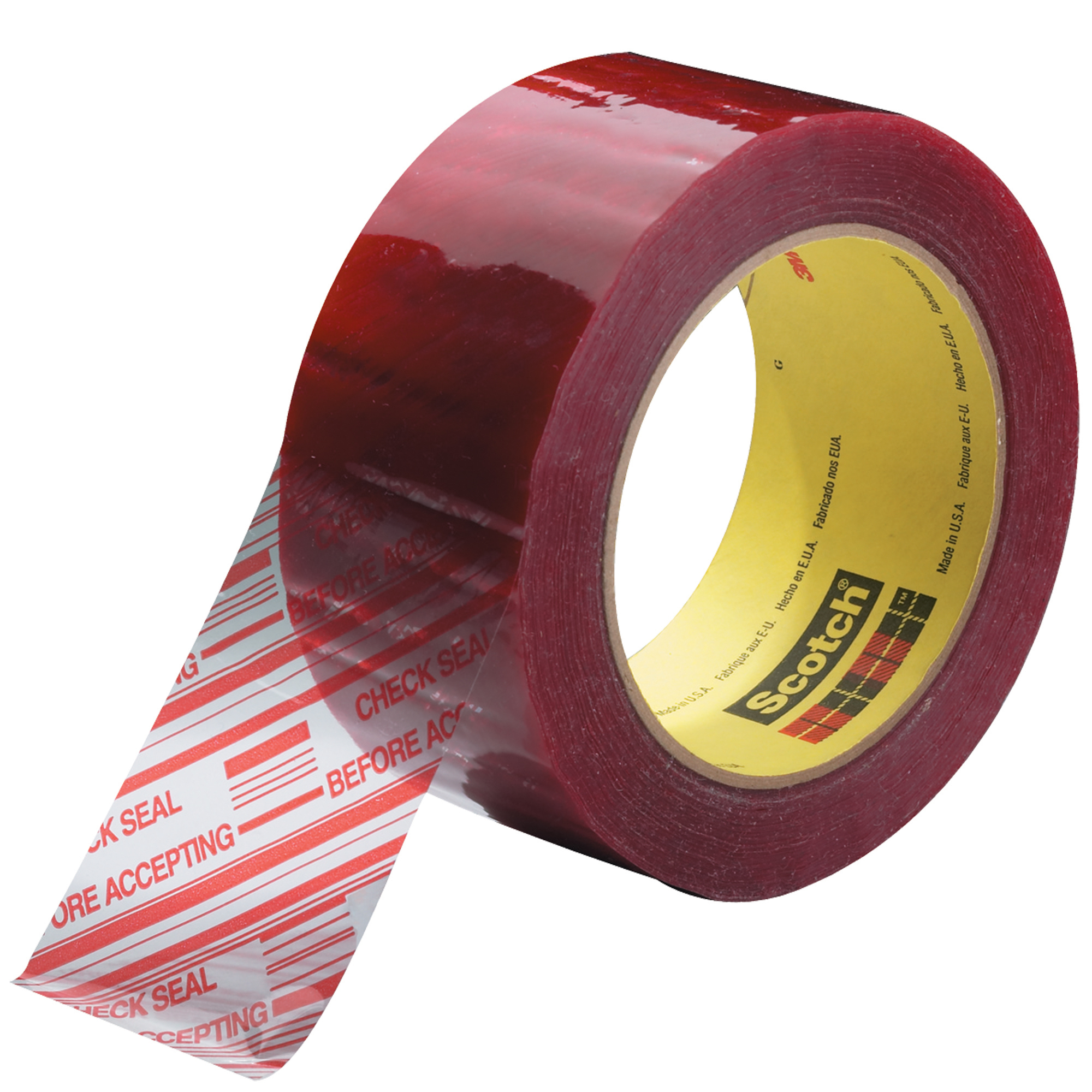 3M™ 3779 Pre-Printed Carton Sealing Tape, 1.9 Mil, 2" x 110 yds., Clear/Red, 6/Case