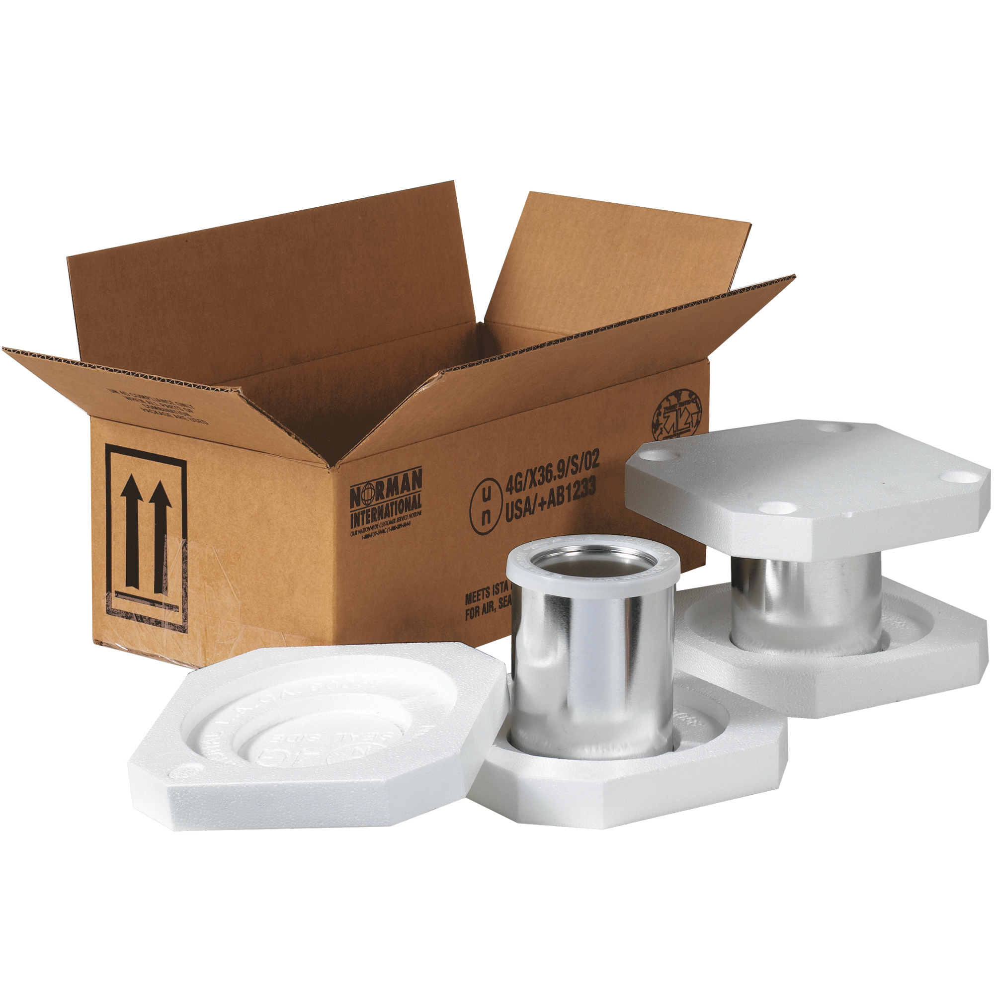 Foam Haz Mat Shipper Kit, 2 - 1 Quart, 10 1/4" x 5 1/8" x 6 3/16", Kraft, 1/Each; 75/Skid