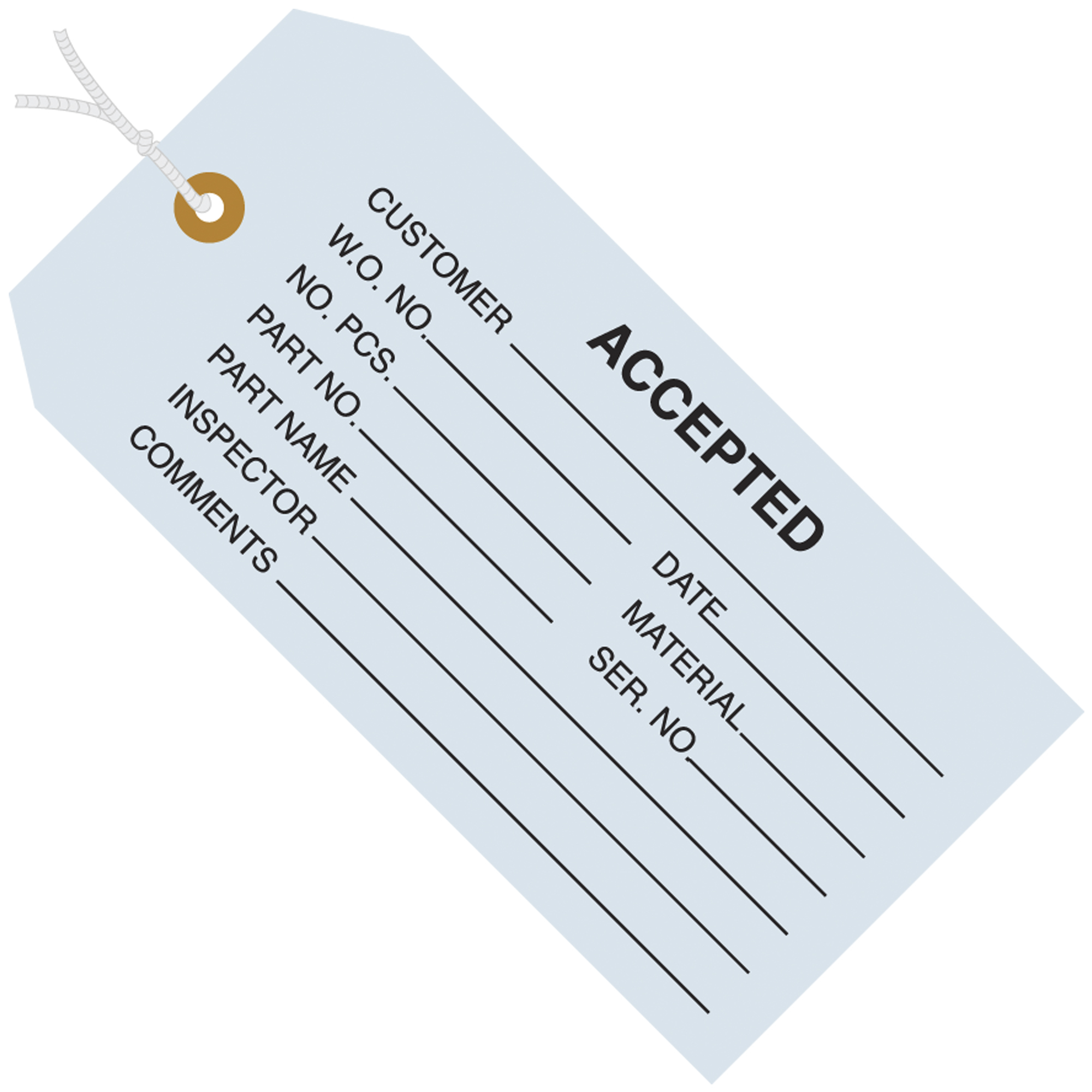 Inspection Tags, Pre-Strung, "Accepted", 4 3/4" x 2 3/8", Blue, 1000/Case