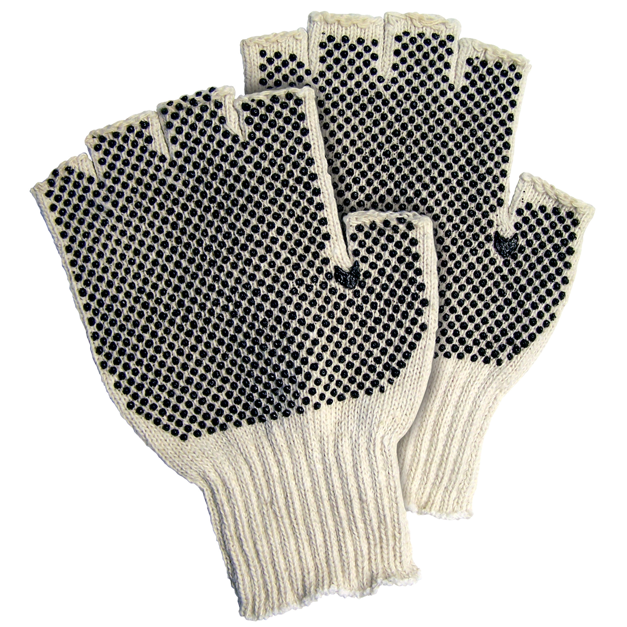 Fingerless PVC Dot Knit Gloves, Small, White/Black, 12 Pairs/Case