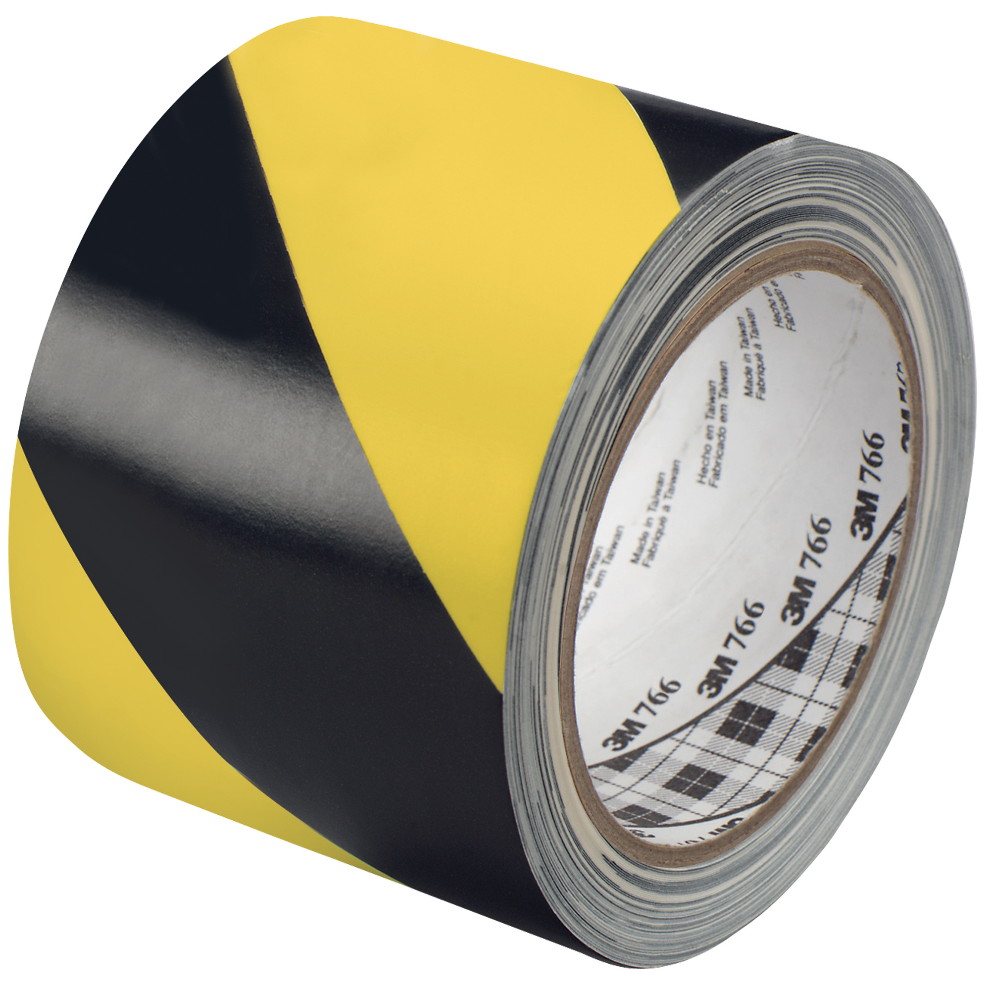 3M™ 766 Striped Vinyl Tape, 5.0 Mil, 3" x 36 yds., Black/Yellow, 2/Case