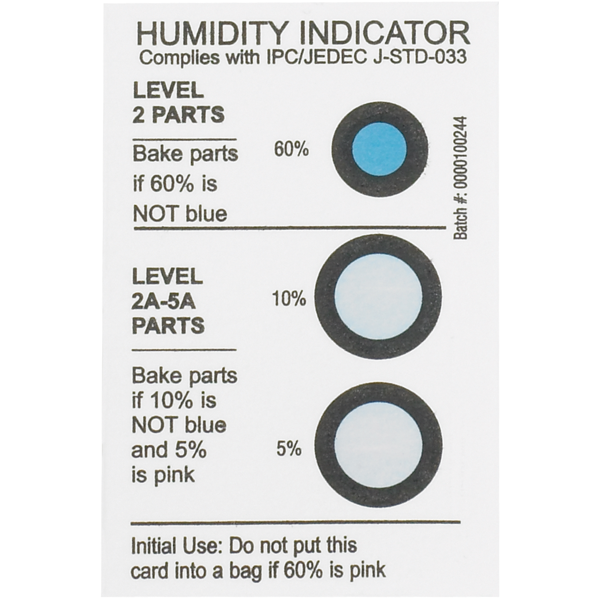 Humidity Indicators, 5-10-60%, 2" x 3", White, 125/Case