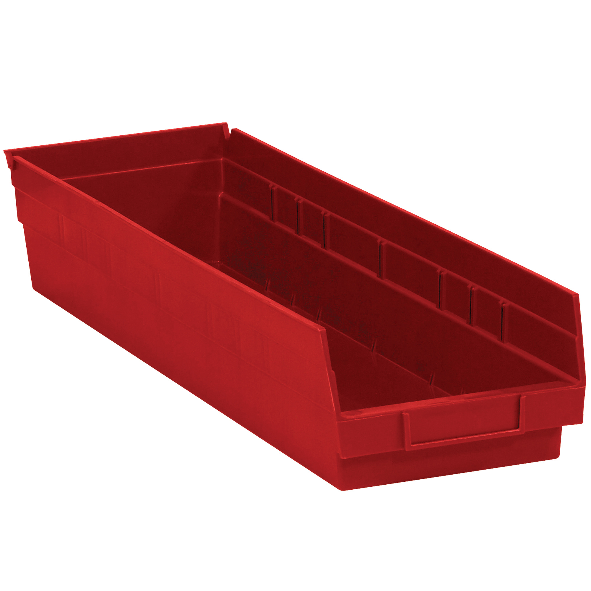Plastic Shelf Bin Boxes, 23 5/8" x 6 5/8" x 4", Red, 8/Case