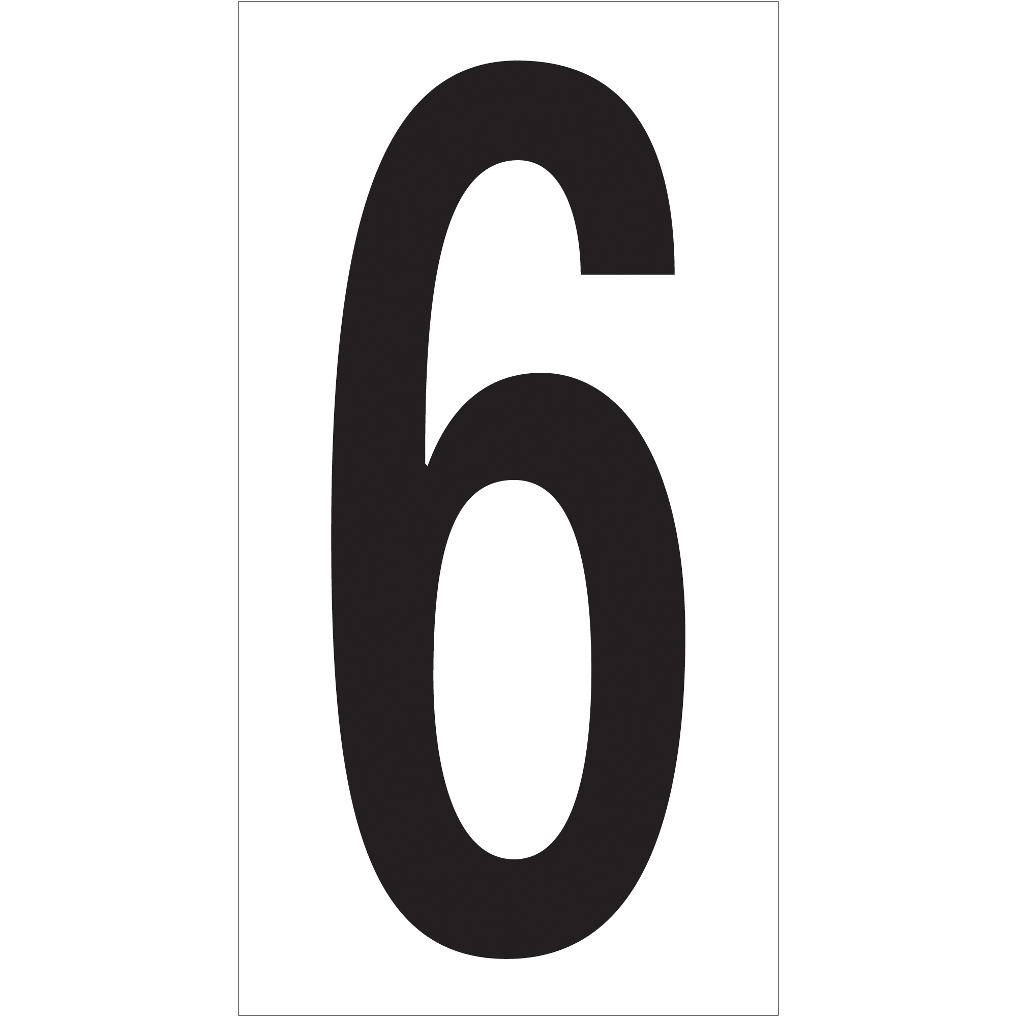Vinyl Warehouse Number Labels, "6", 3 1/2", Black/White, 50/Case