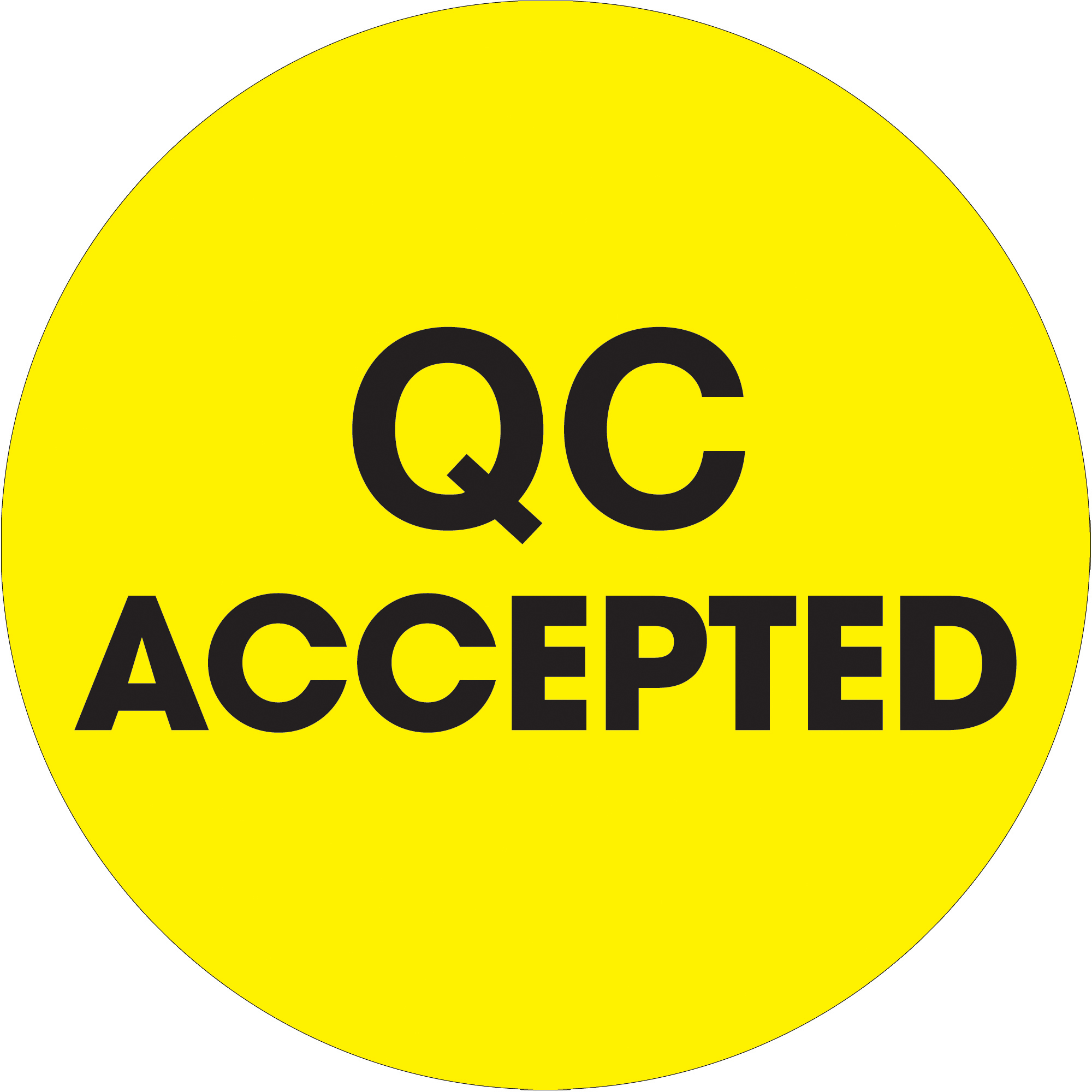 Tape Logic® Labels, "QC Accepted", 2" Circle, Fluorescent Yellow, 500/Roll