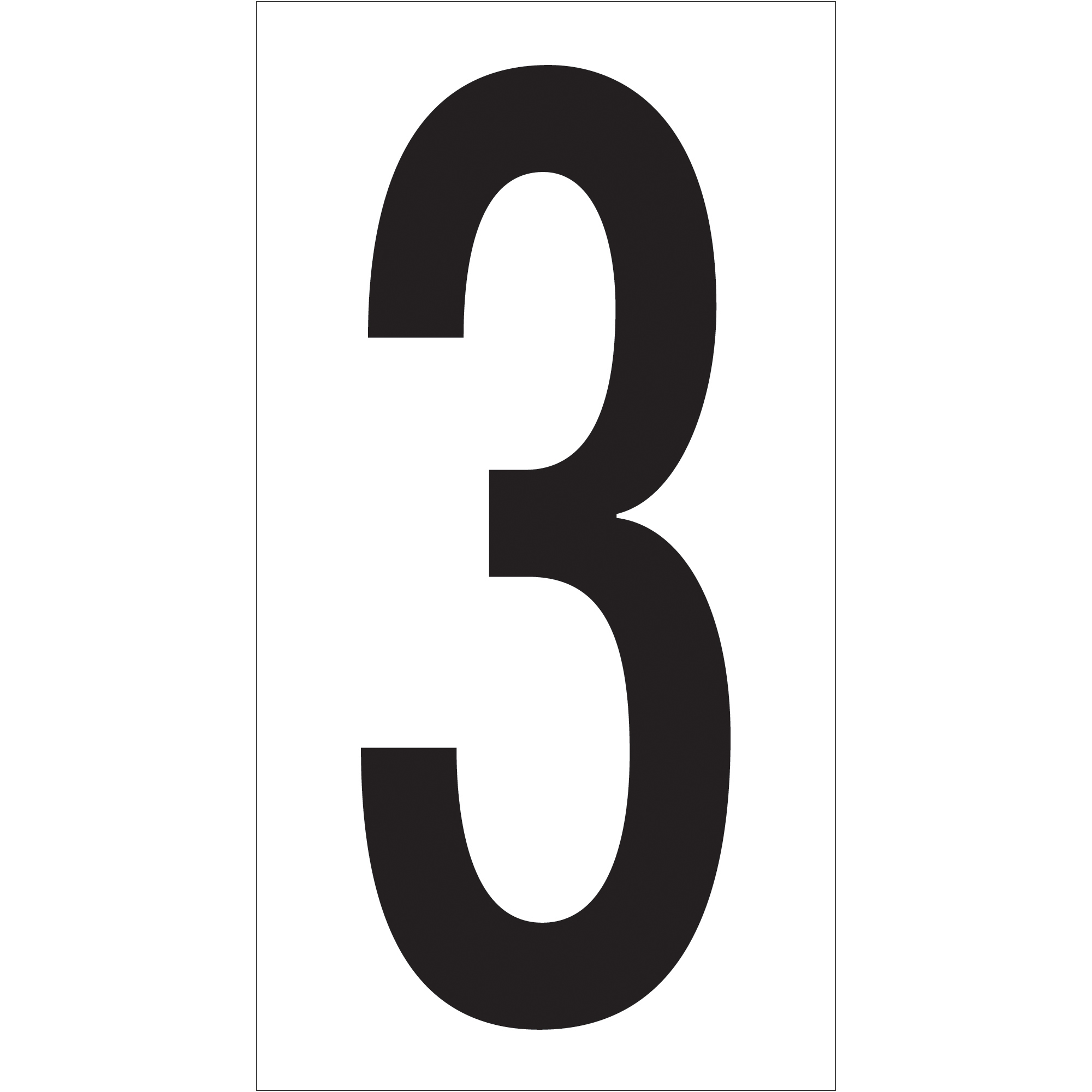 Vinyl Warehouse Number Labels, "3", 3 1/2", Black/White, 50/Case