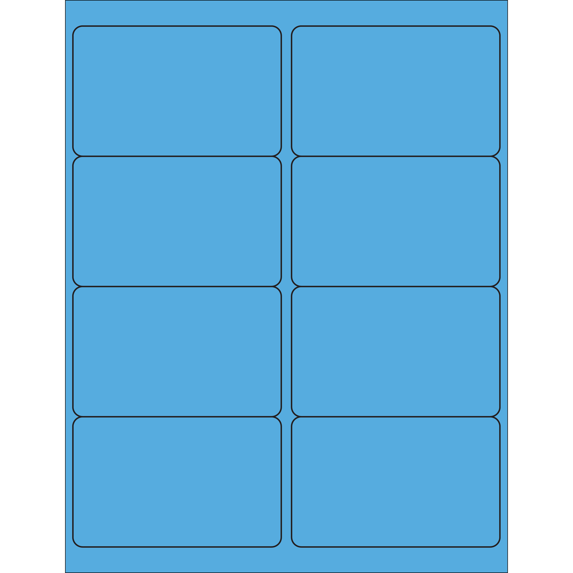 4 x 2 1/2" Fluorescent Blue Rectangle Laser Labels 100 SHEETS