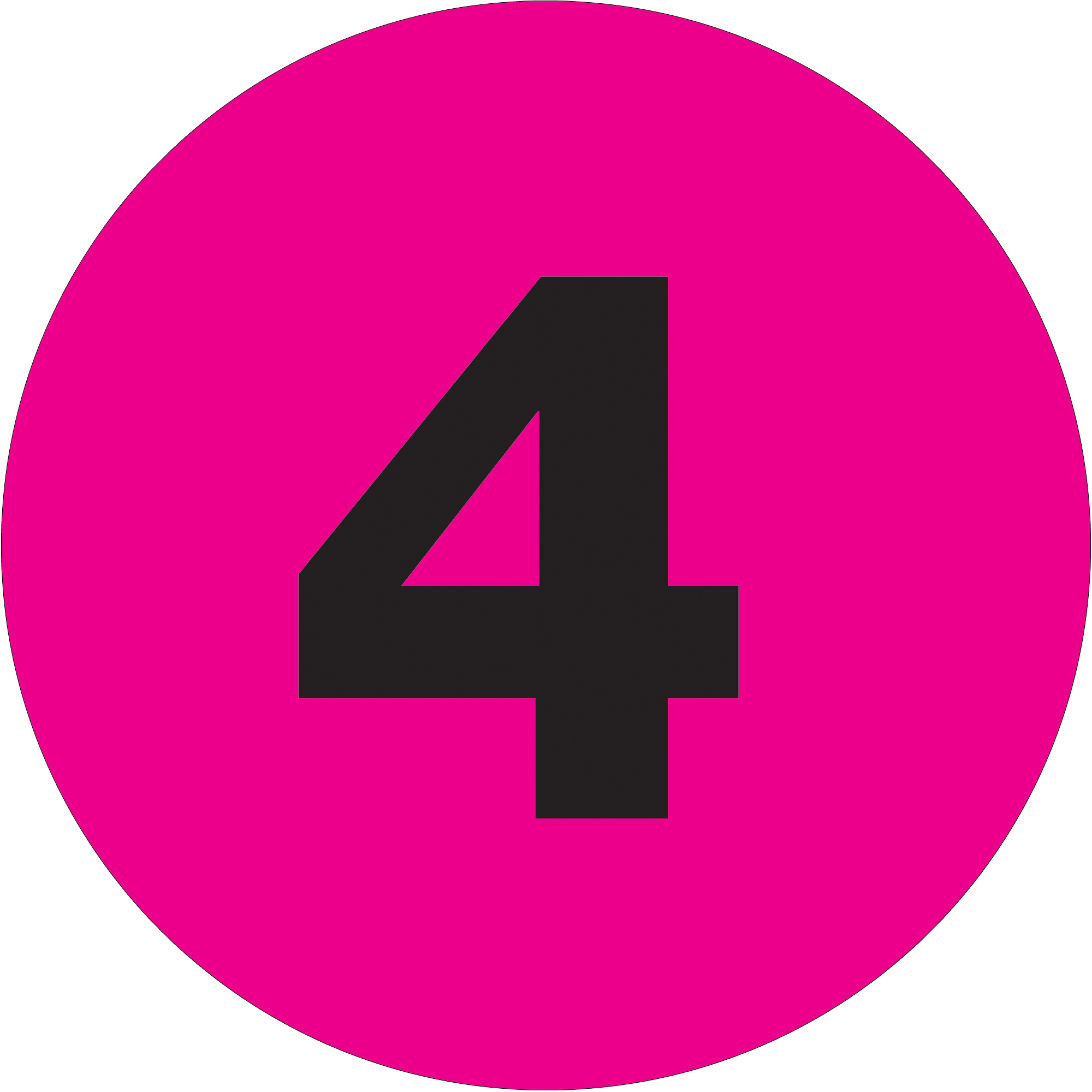 Tape Logic® Number Labels, "4", 3" Circle, Fluorescent Pink, 500/Roll