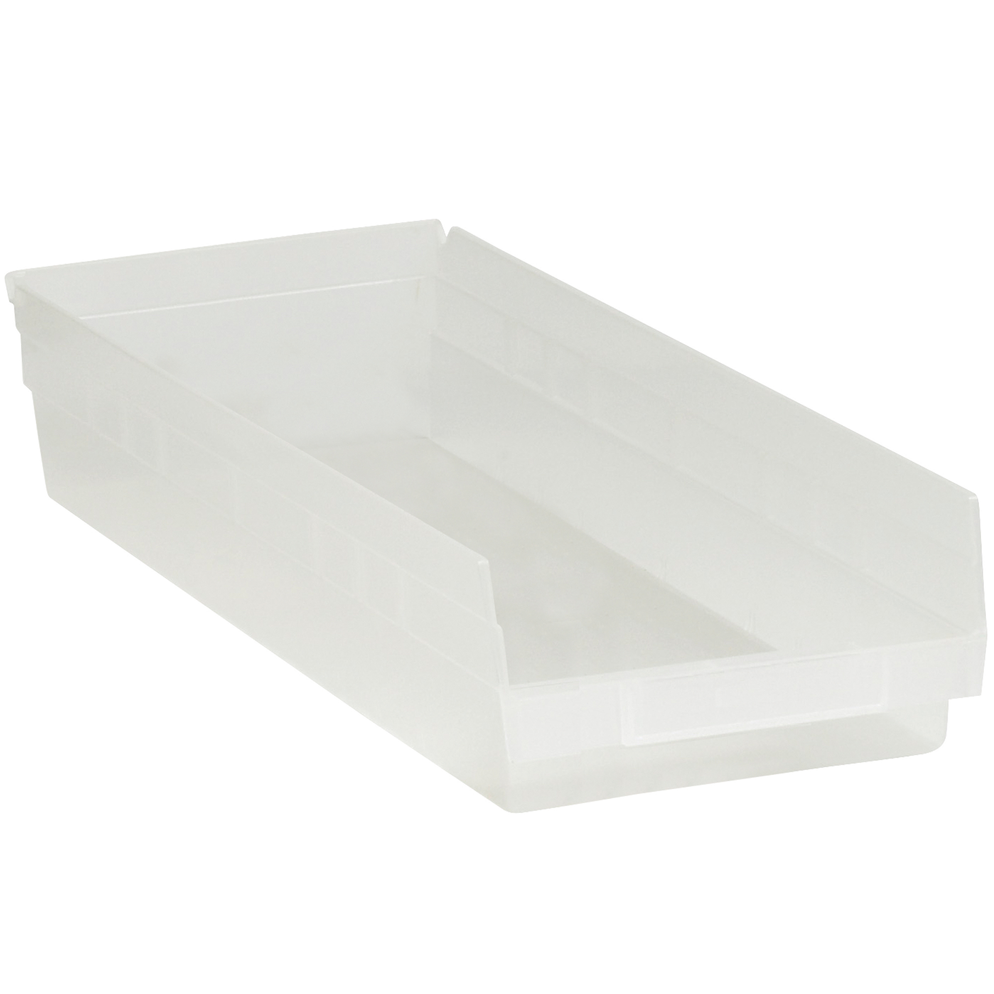 Plastic Shelf Bins, 23 5/8" x 8 3/8" x 4", Clear, 6/Case