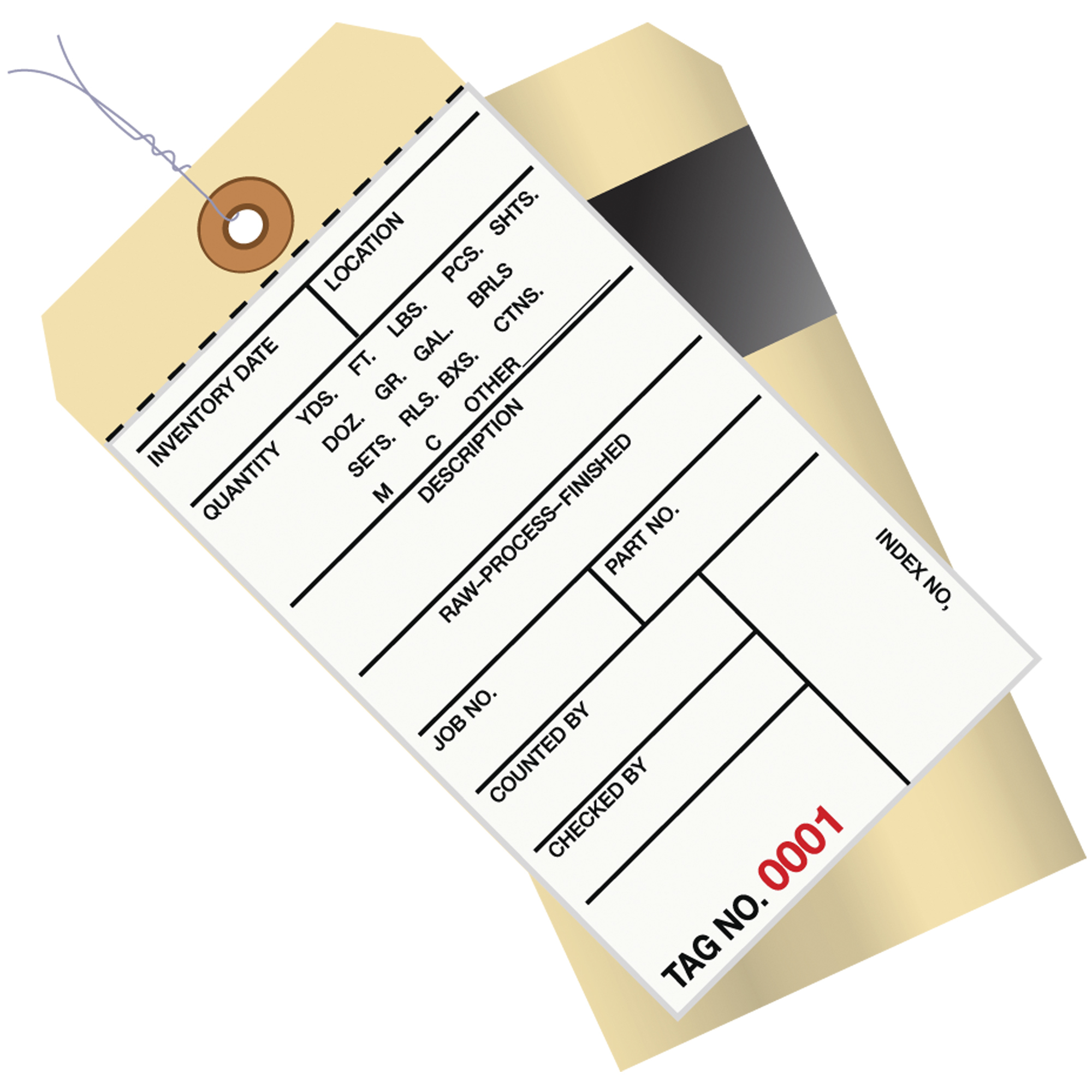 Inventory Tags, 2 Part Carbon Style #8, Pre-Wired, (0001-0499), 6 1/4" x 3 1/8", White/Manila, 500/Case