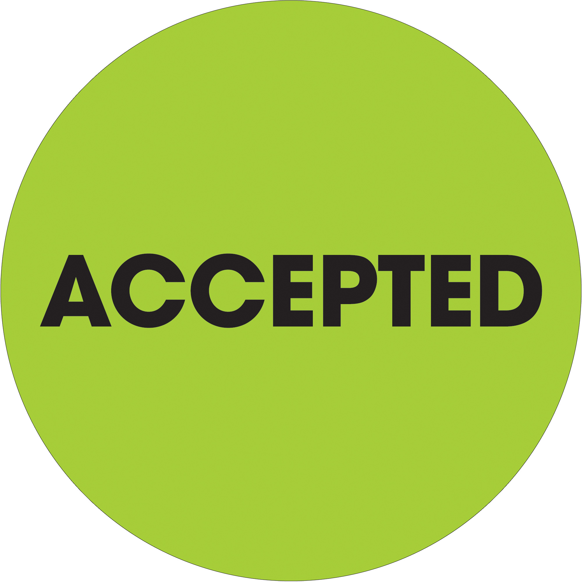 Tape Logic® Labels, "Accepted", 2" Circle, Fluorescent Green, 500/Roll