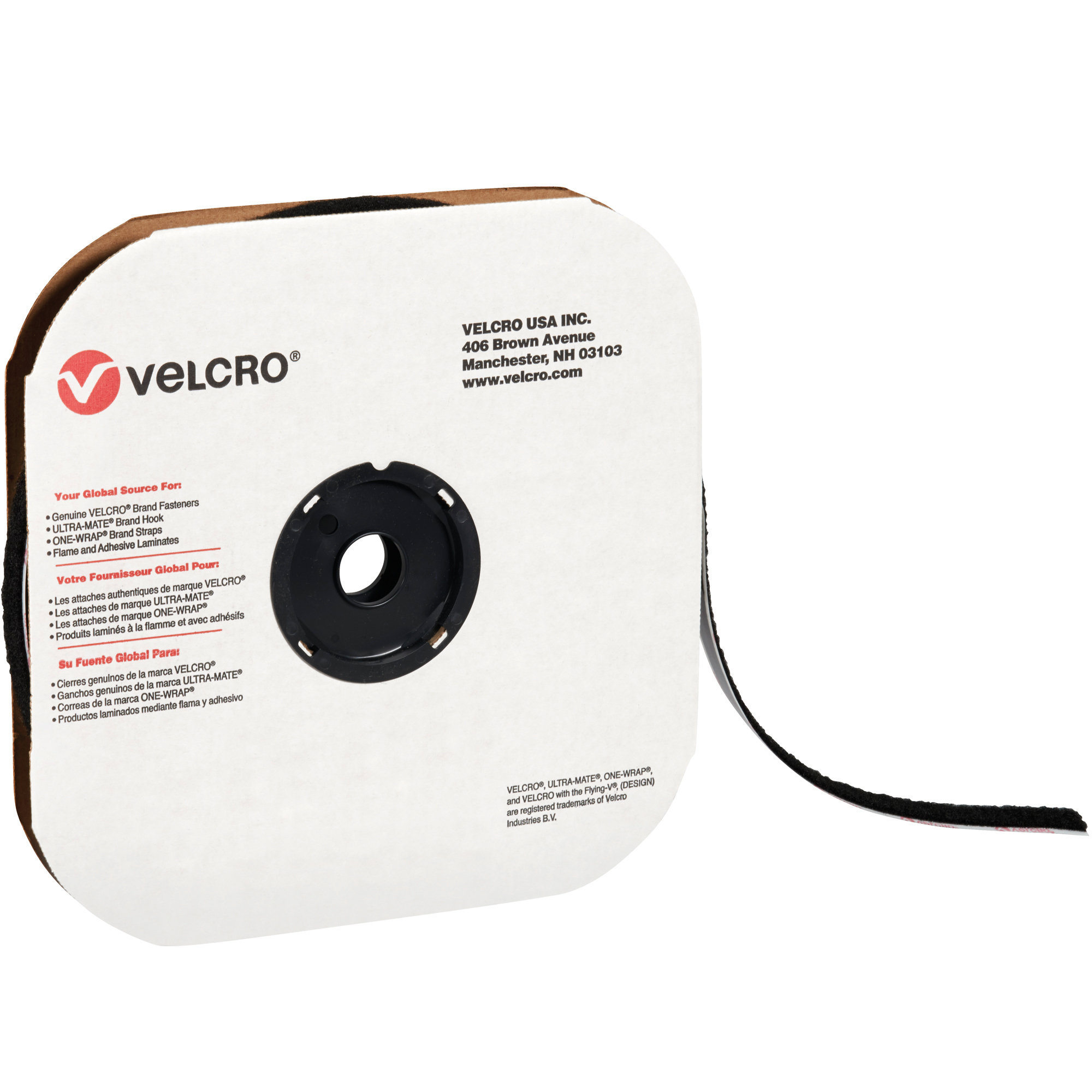 Velcro® Tape, Individual Strips, Loop, 3/4" x 75', Black, 1/Case