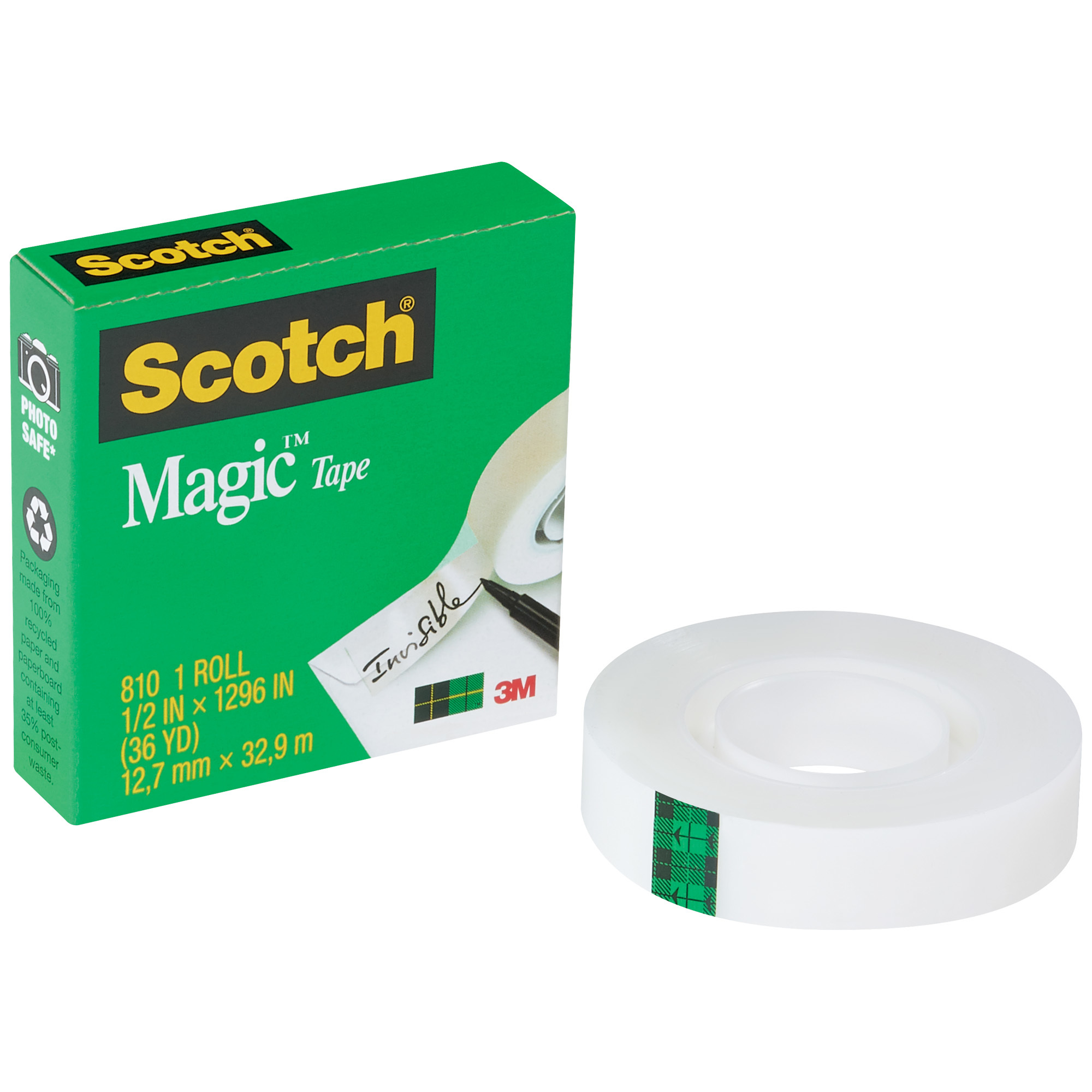 Scotch® 810 Magic Tape (Permanent), 2.5 Mil, 1/2" x 72 yds., Transparent, 12/Case
