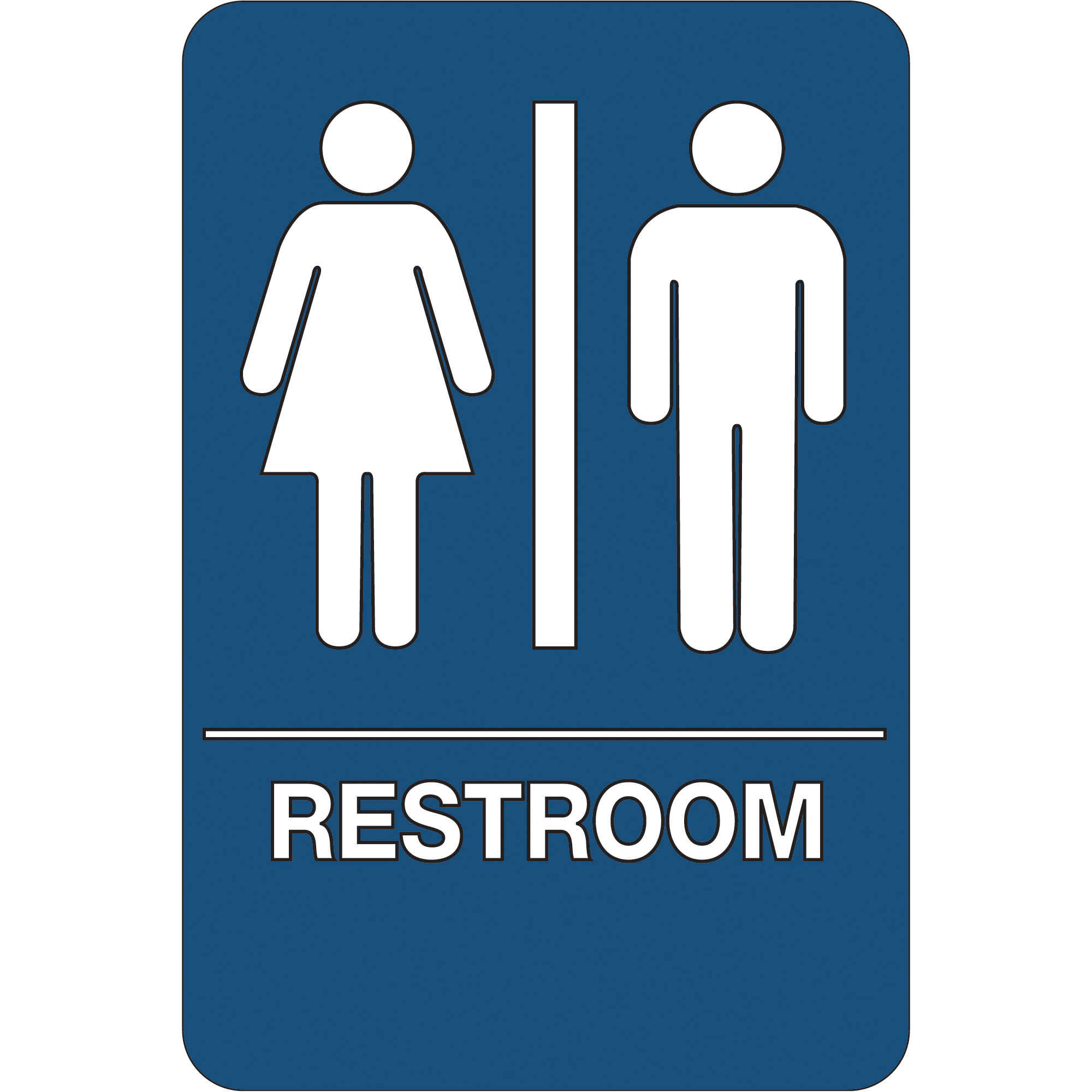 "Men/Women Restroom" ADA Compliant Plastic Sign, 9" x 6", Blue/White, 1/Each