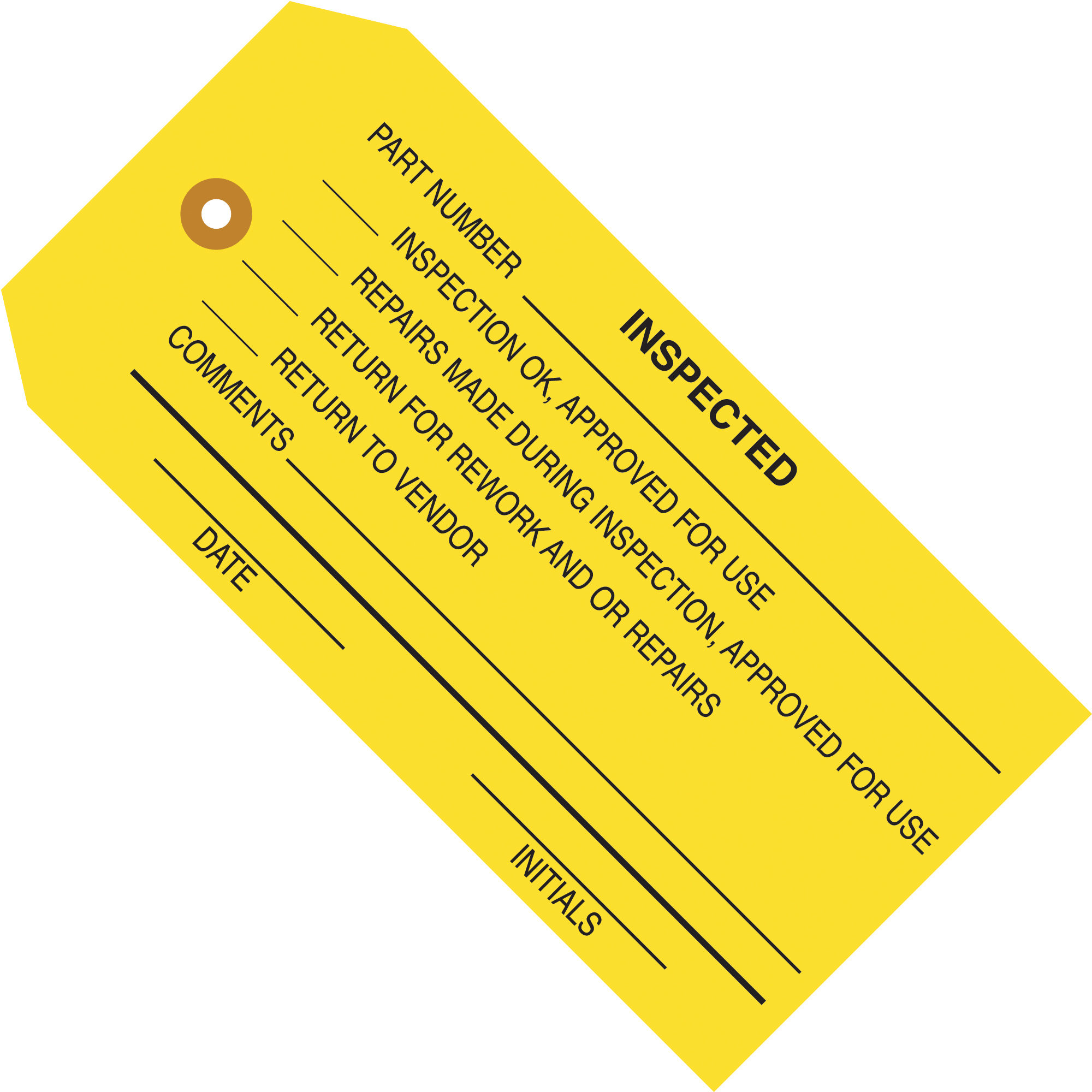 Inspection Tags, "Inspected", 4 3/4" x 2 3/8", Yellow, 1000/Case
