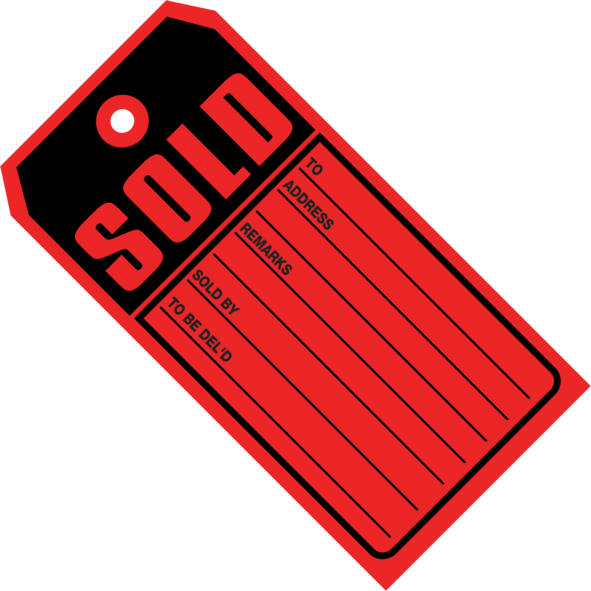 "Sold Tags", 13 Point Card Stock, 4 3/4" x 2 3/8", Red/Black, 500/Case