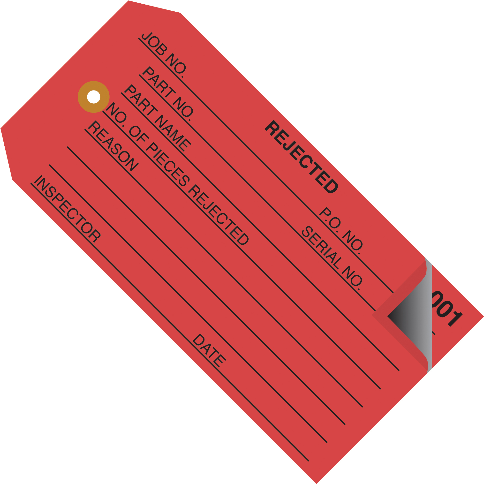 Inspection Tags, 2 Part, Numbered 001-499, "Rejected", 4 3/4" x 2 3/8", Red, 500/Case