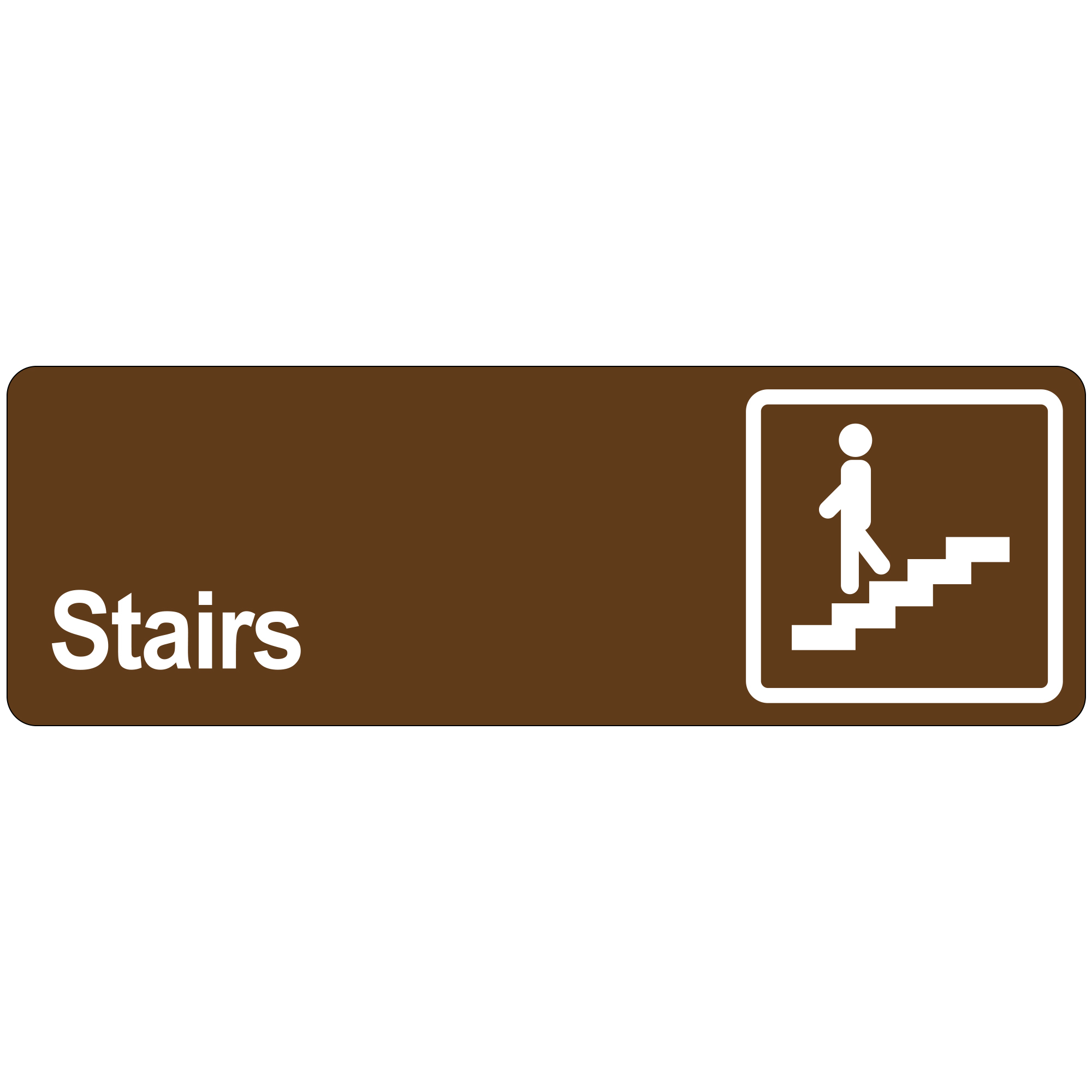 "Stairs" Door Sign, 3" x 9", Brown, 1/Each