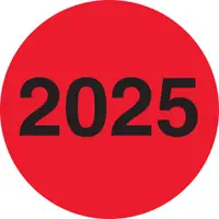 2" Circle - "2025" (Fluorescent Red) Year Labels 1 ROLL