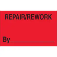 Tape Logic® Labels, "Repair/Rework By", 1 1/4" x 2", Fluorescent Red, 500/Roll