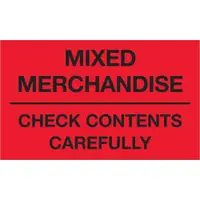 Tape Logic® Labels, "Mixed Merchandise - Check Contents Carefully", Fluorescent Red, 500/Roll
