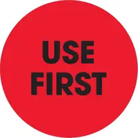 Tape Logic® Labels, "Use First", 2" Circle, Fluorescent Red, 500/Roll