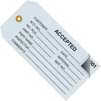 Inspection Tags, 2 Part, Numbered 001-499, "Accepted", 4 3/4" x 2 3/8", Blue, 500/Case