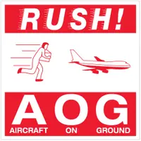 Tape Logic® Labels, "Rush AOG - Aircraft On Ground", 4" x 4", Red/White, 500/Roll