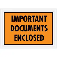 Tape Logic® "Important Documents Enclosed" Envelopes, 5 1/4" x 7 1/2", Orange, 1000/Case