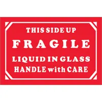Tape Logic® Labels, "Fragile - Liquid In Glass - Handle With Care, 2" x 3", Red/White, 500/Roll