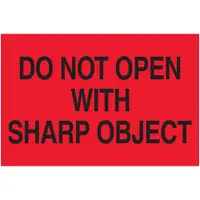 Tape Logic® Labels, "Do Not Open with Sharp Object", 2 x 3", Fluorescent Red, 500/Roll